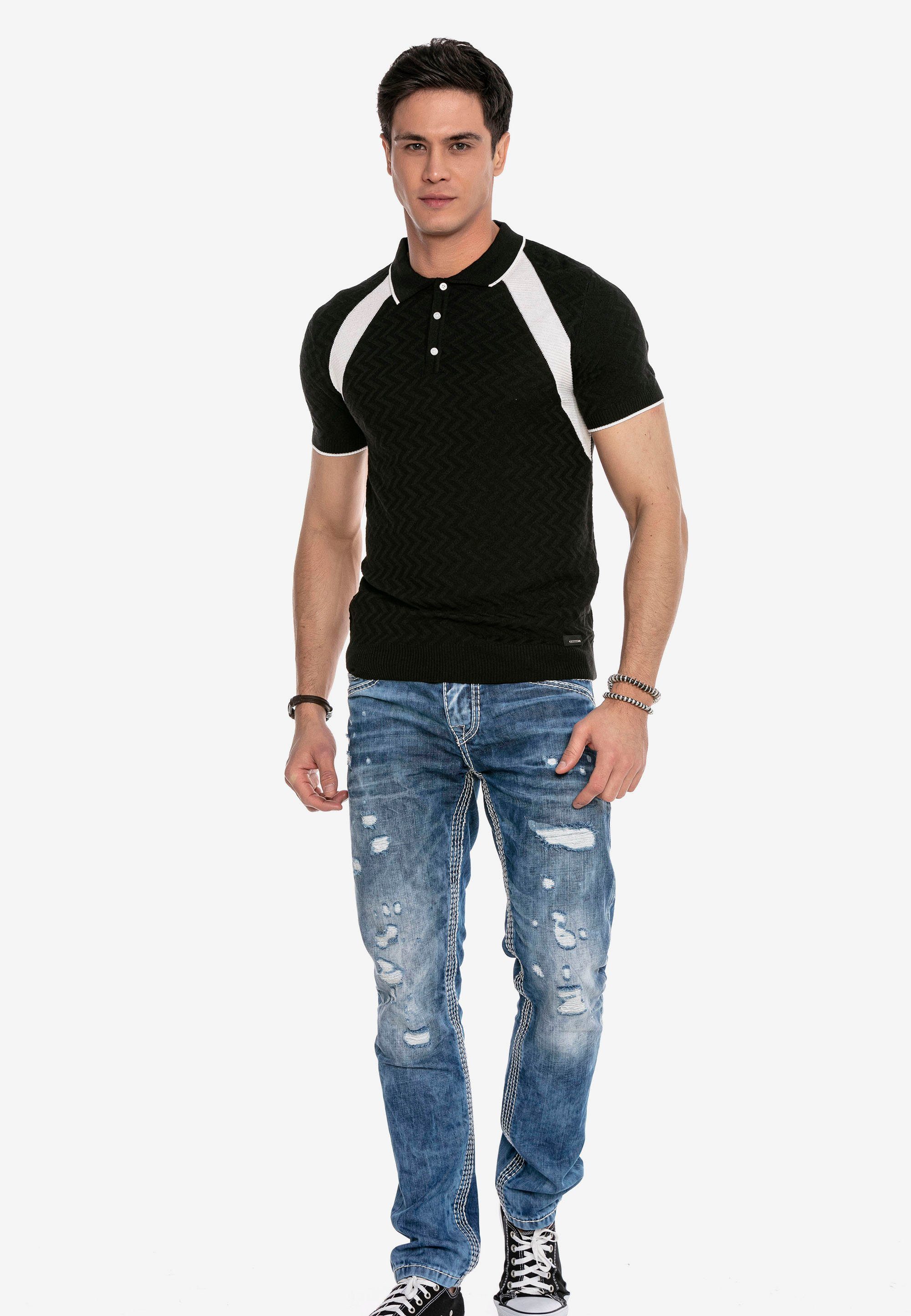 Cipo & Baxx Poloshirt mit dezentem Muster schwarz-weiß