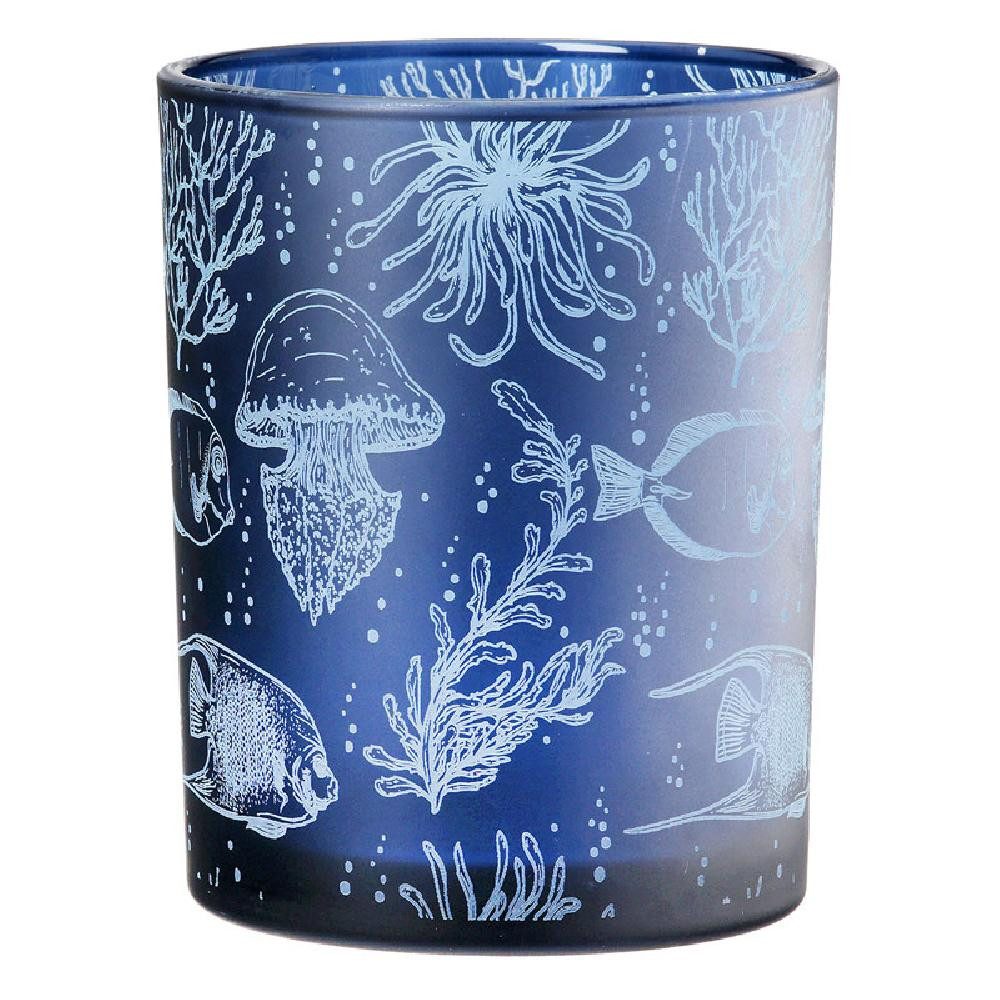 GILDE Kerzenhalter Windlicht Korallenriff Fischmotiv Glas (12,5cm)