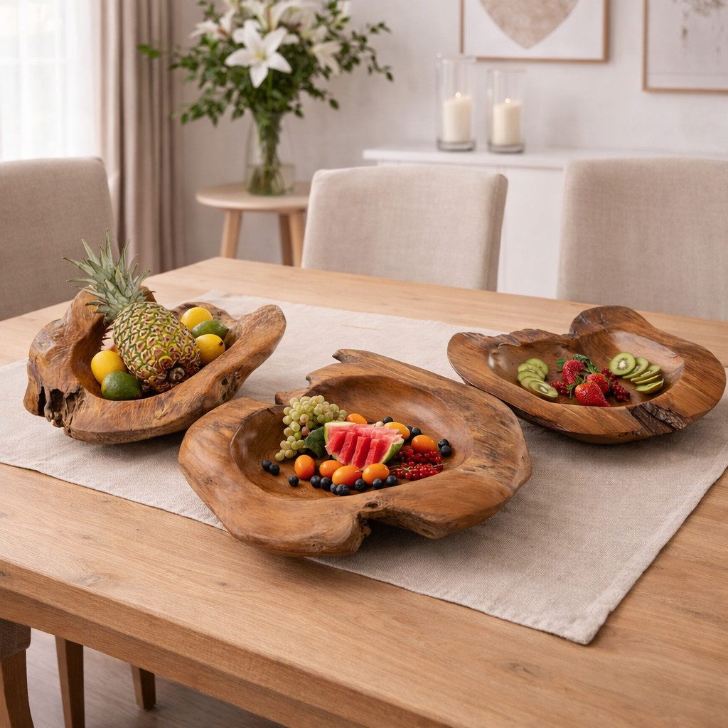 LebensWohnArt Dekoschale Schale PREMIUM BOWL Ø ca.: 40cm aus massivem Teak-Wurzelholz