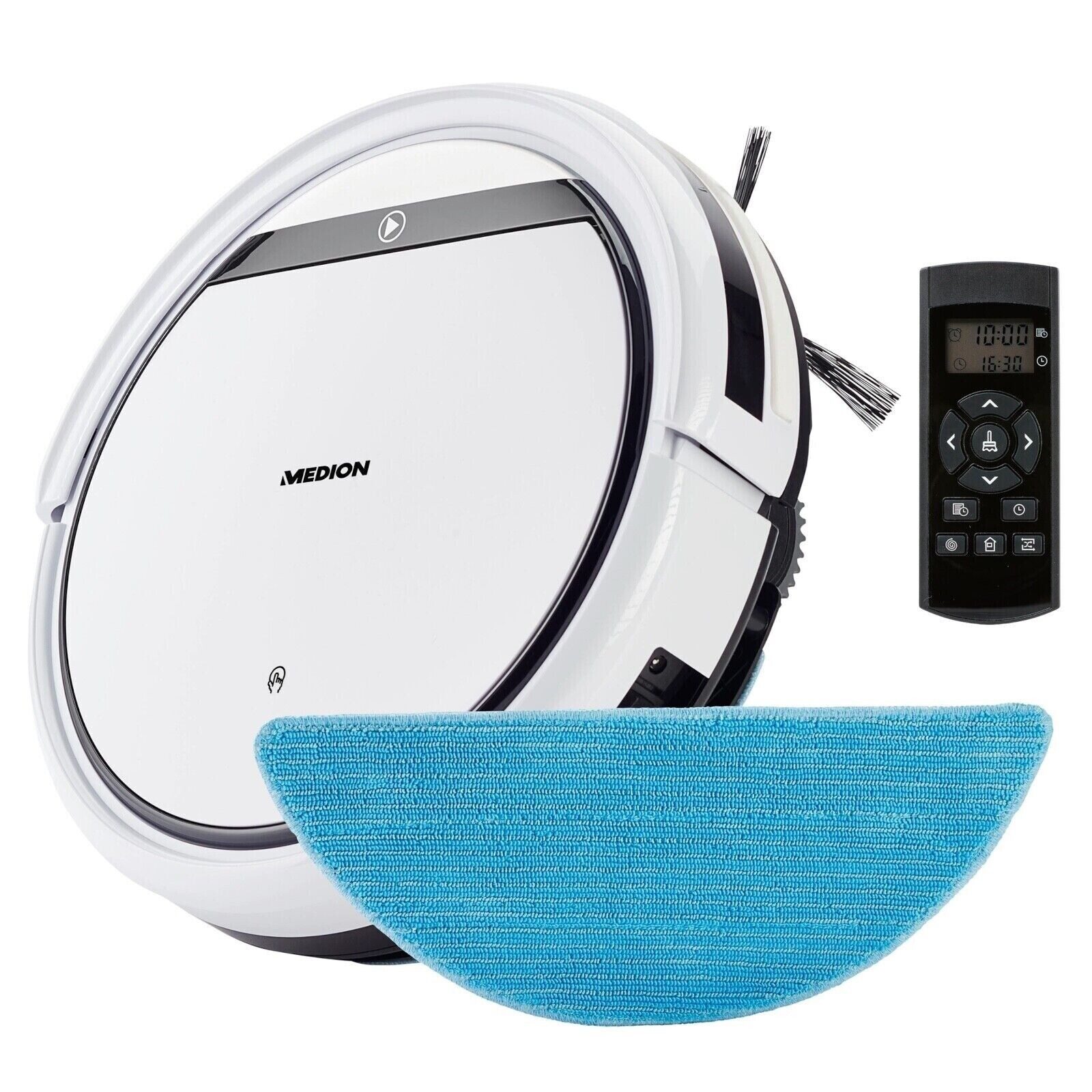 Medion® Saugroboter Medion MD10064 Saugroboter mit Wischfunktion & intelligenter Navi, 20 W, beutellos, Navigation, 2in1 Funktion: Saugen und Wischen Treppenerkennung