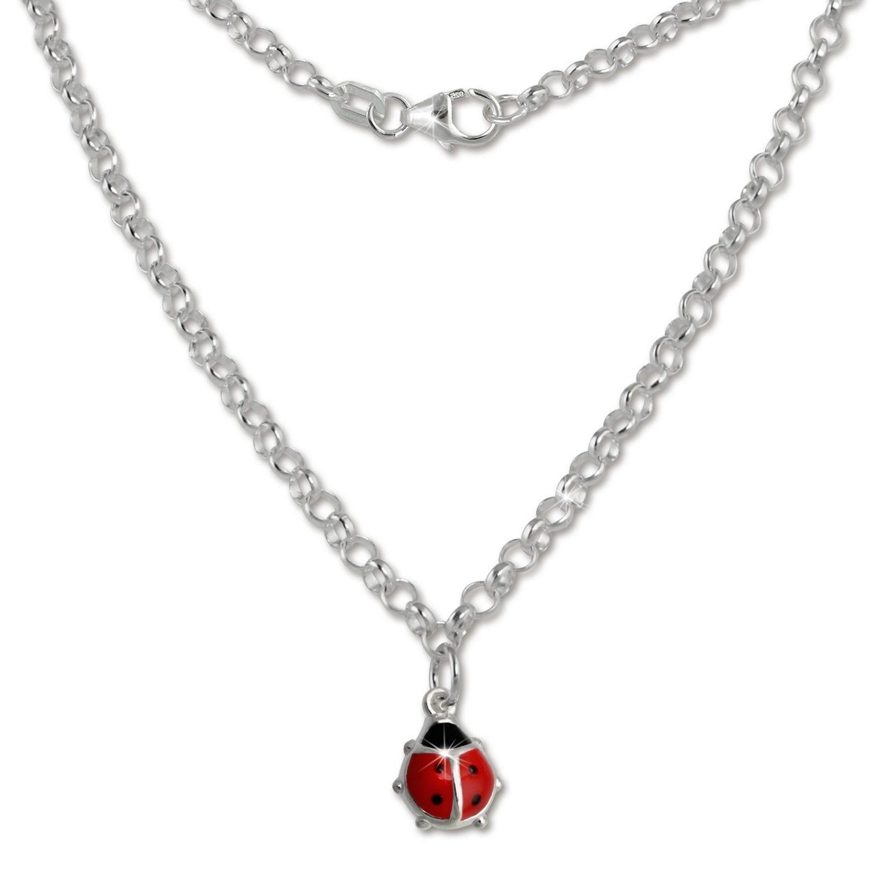 Teenie-Weenie Kette mit Anhänger Teenie-Weenie Marienkäfer Halskette rot,  Kinder Halskette (Marienkäfer) ca. 38cm, 925 Sterling Silber, Farbe: r