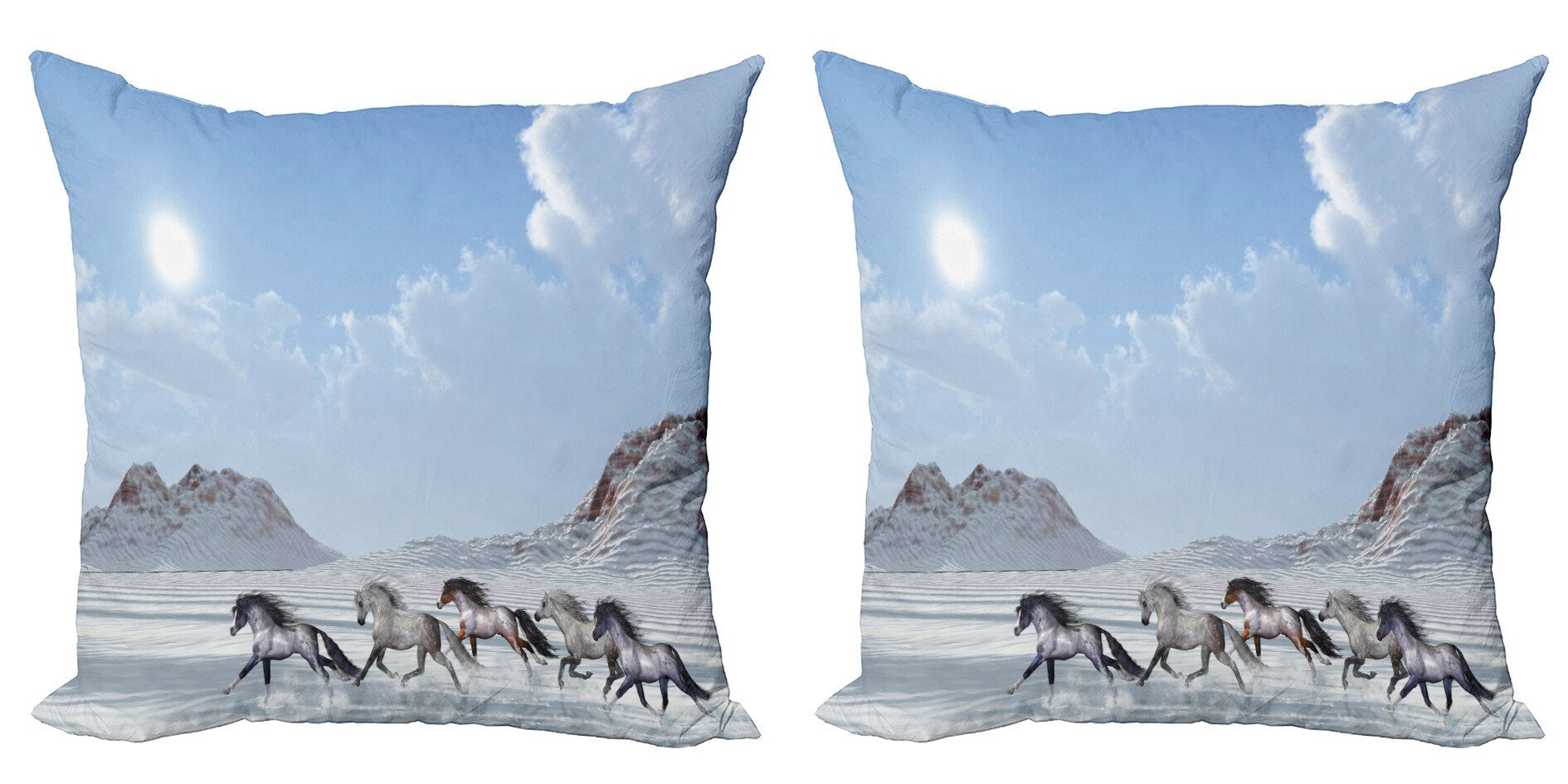 Kissenbezüge Modern Accent Doppelseitiger Digitaldruck, Abakuhaus (2 Stück), Blau Weiss Snowy Day Wild Horse