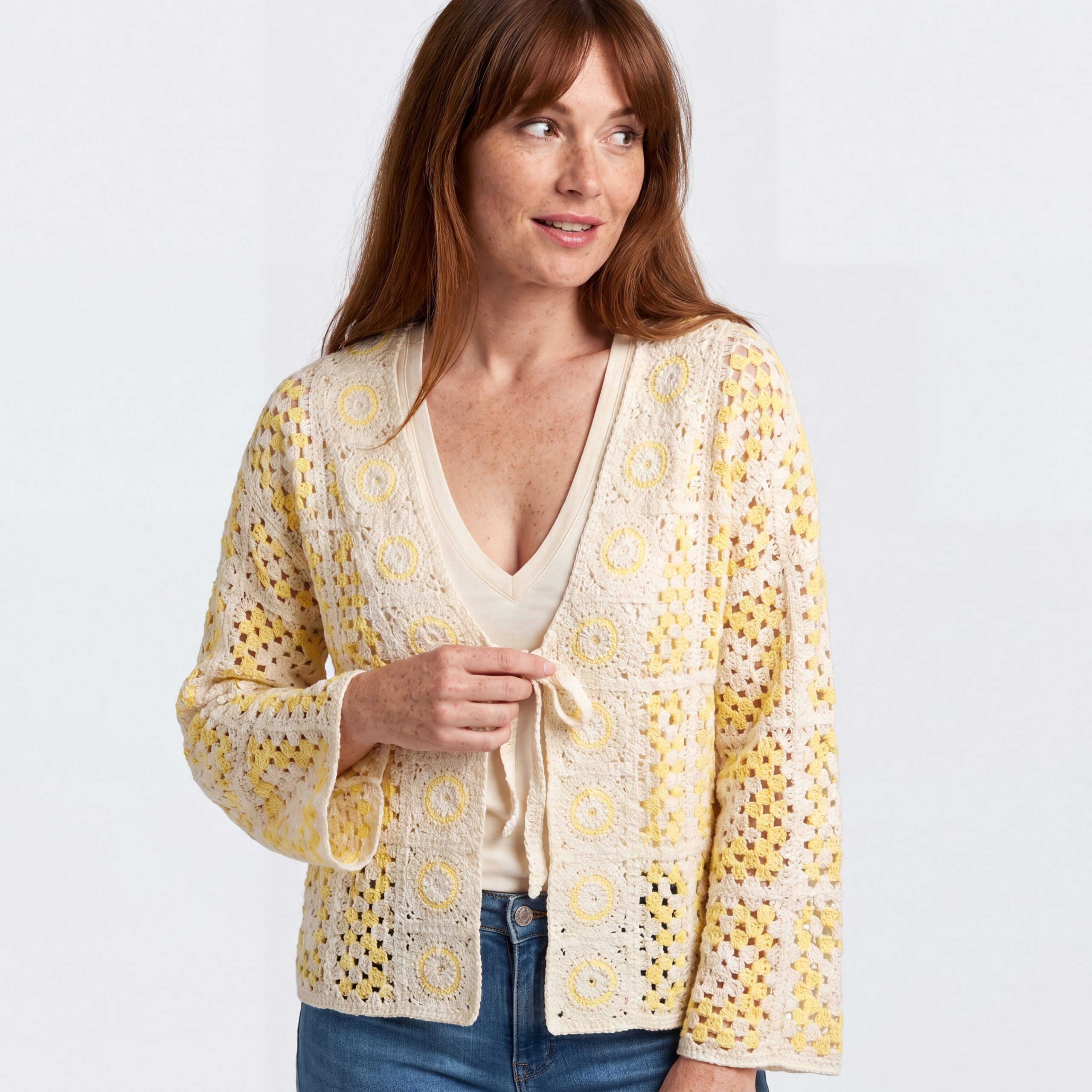 OriginalYou Strickjacke Cardigan Damen Sommerjacke leichter Häkel Strick Bolero One Size 38-42 (38/40 relaxed, 40/42 regular), Vintage Sommerlook