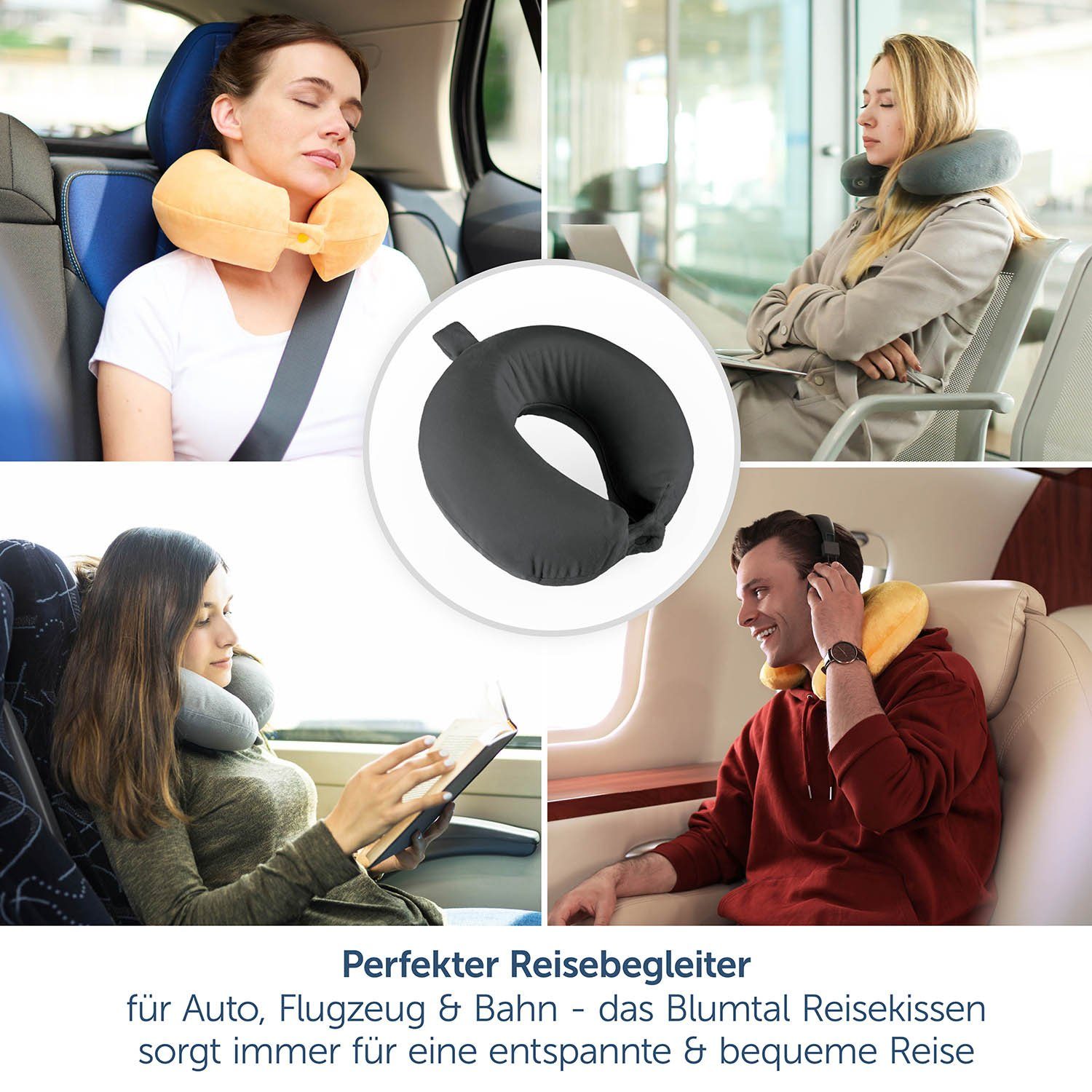 Reisekissen Essentials - für oder Auto, Foam Nackenkissen Travel Flugzeug, Camping Anthrazit Zug, Ohrstöpsel & Blumtal mit waschbarem Bezug, - Blumtal Memory Schlafmaske Nackenhörnchen Zuhause, inkl. Reisekissen