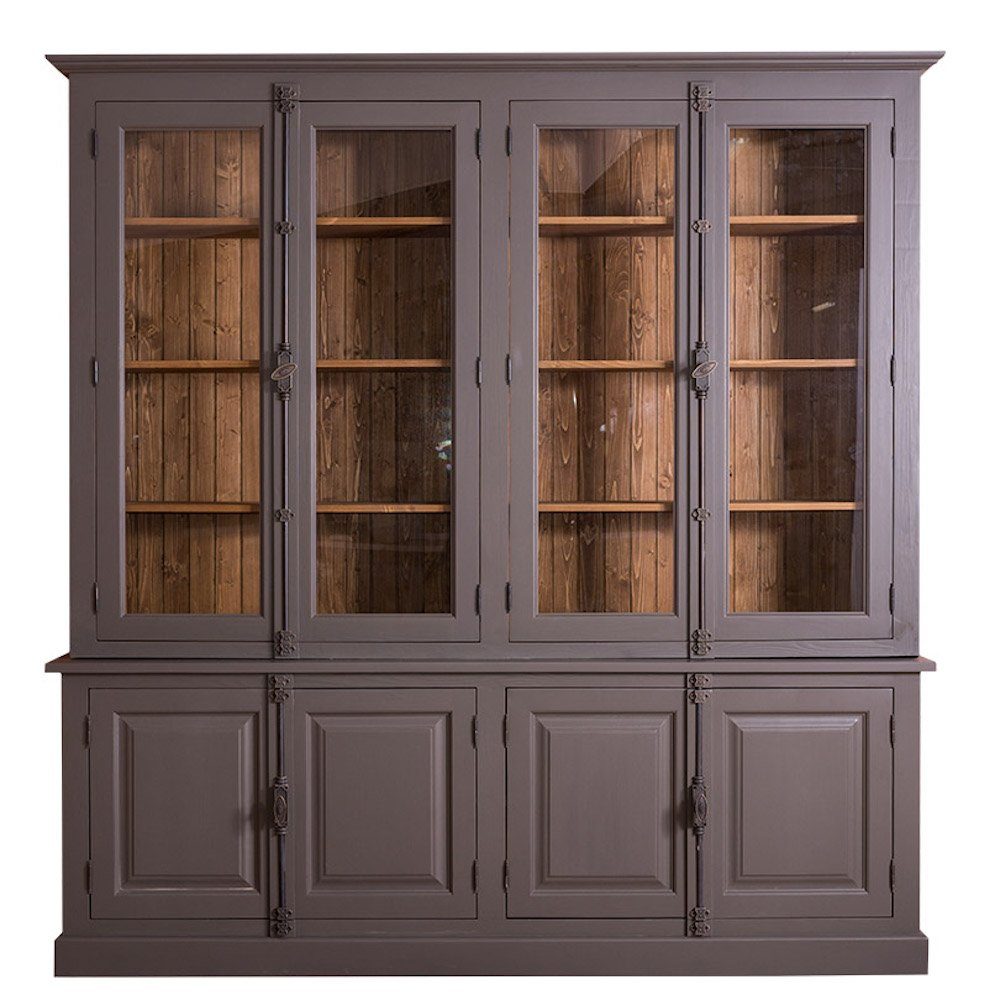 Massivholzmoebel-Becker Bücherwand Großer Wohnzimmer Schrank aus Massivholz - Vintage Geschirrschrank