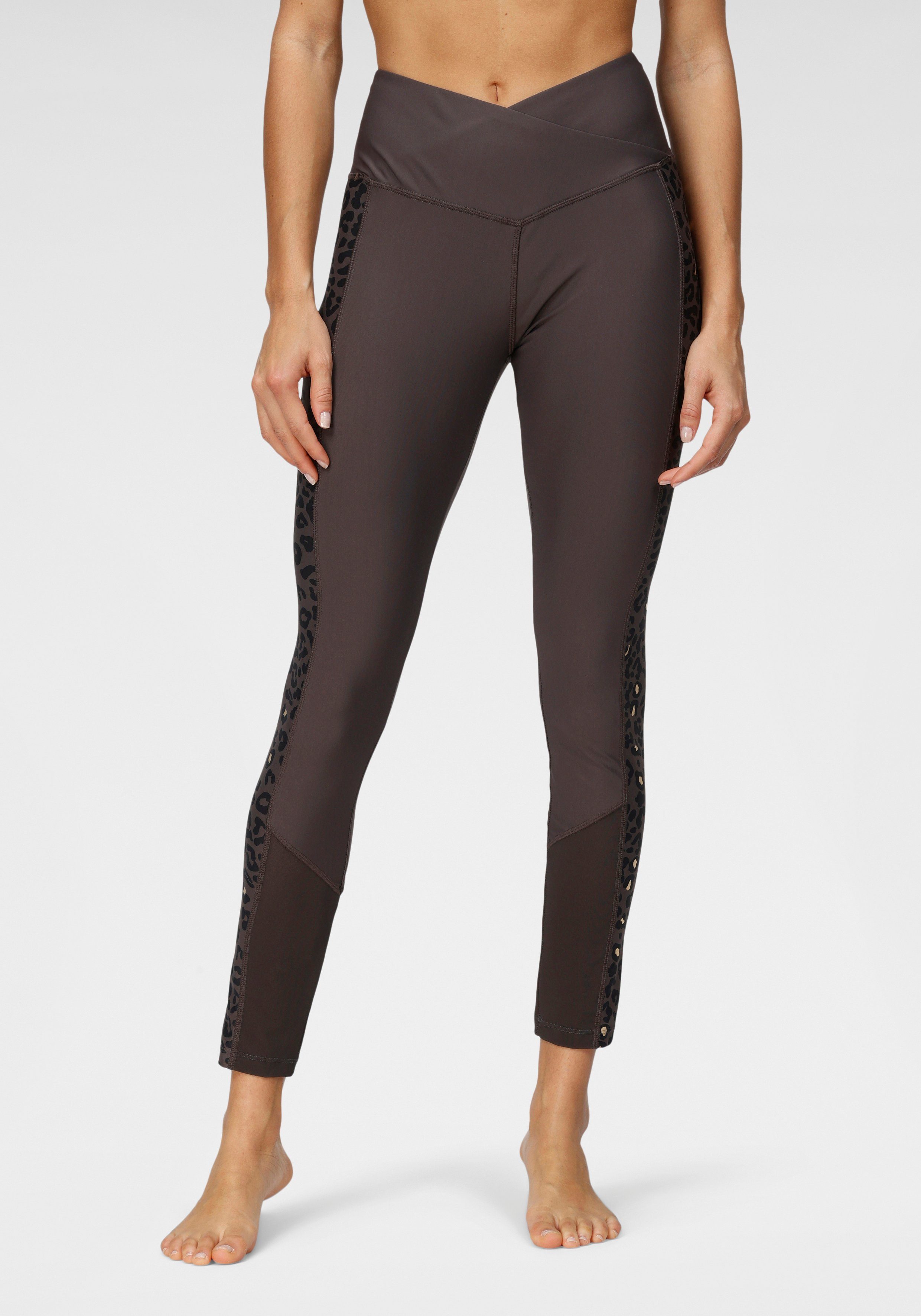 Loungewear Leggings leo-braun Mesh-Einsatz, Bench. und Leomuster mit