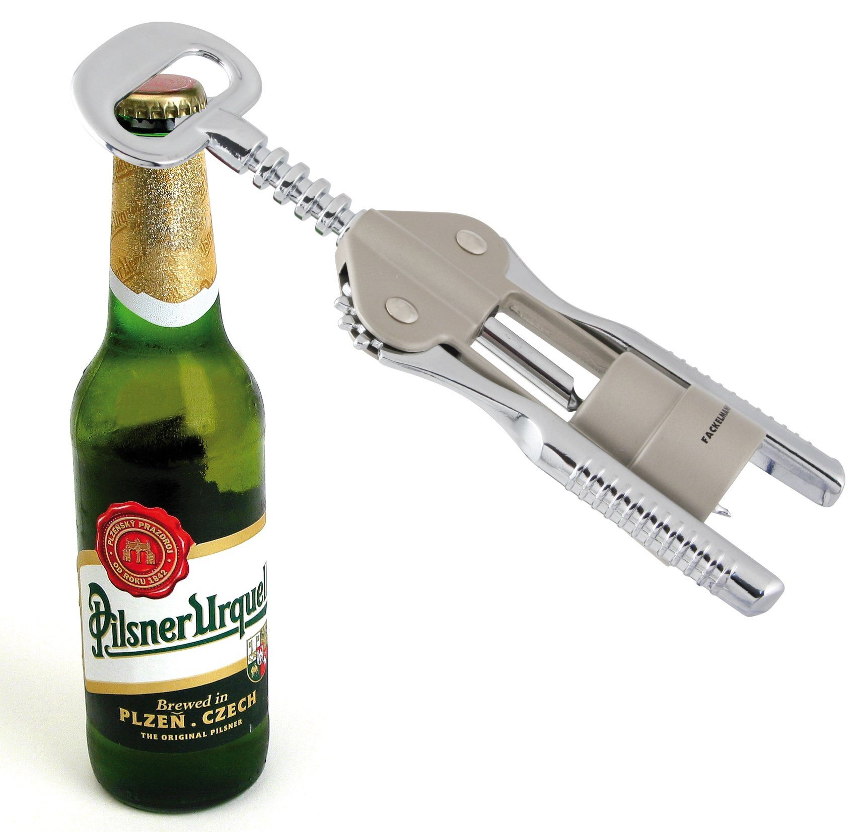 FACKELMANN Weinflaschenöffner Bar&Wine, Wein-/Proseccoöffner (1-tlg), eleganter Flaschenöffner in Beige, Verzinkt & Verchromt