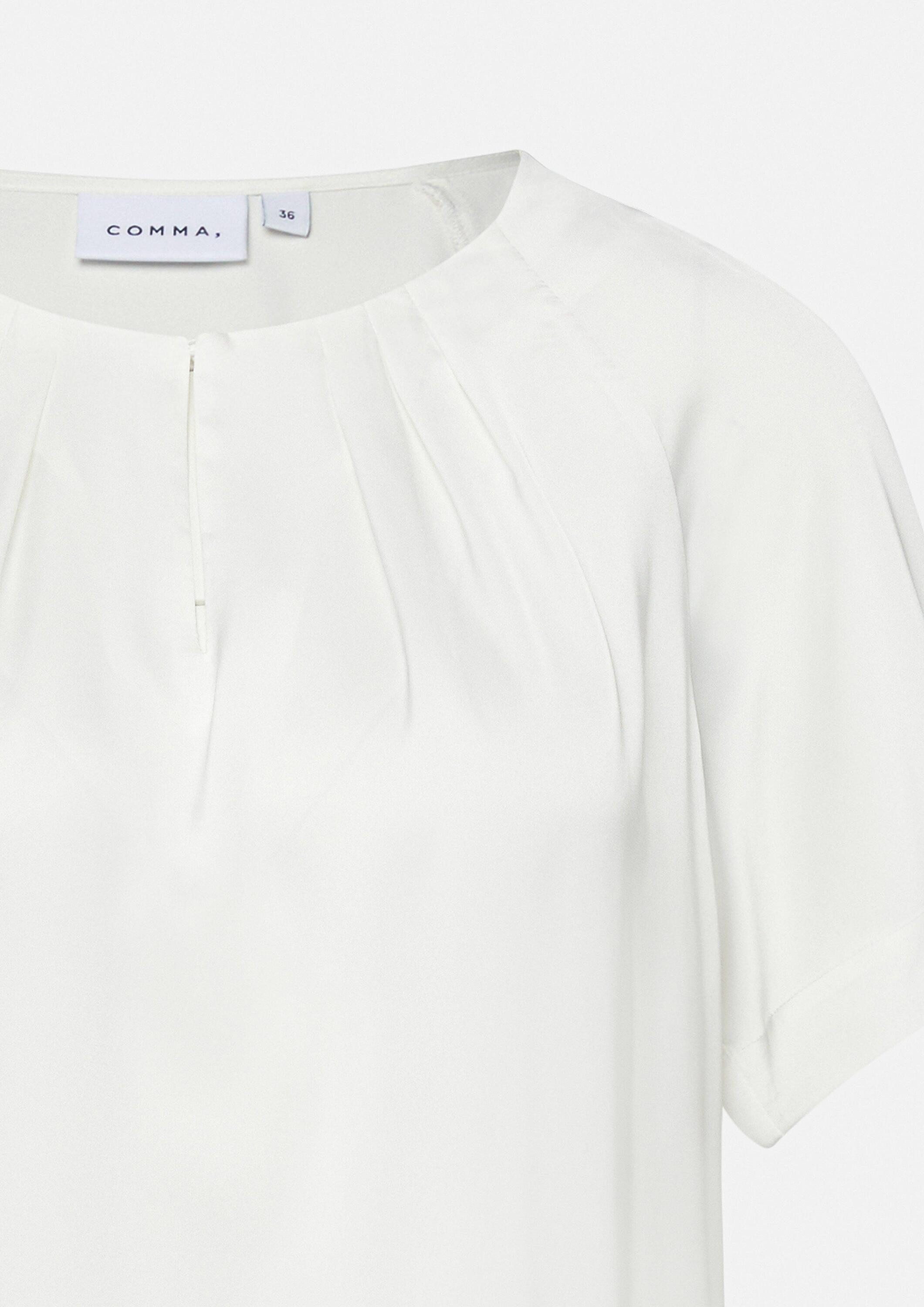 comma Kurzarmbluse Bluse Satinierte Kurzarmbluse mit Raffung am Ausschnitt
