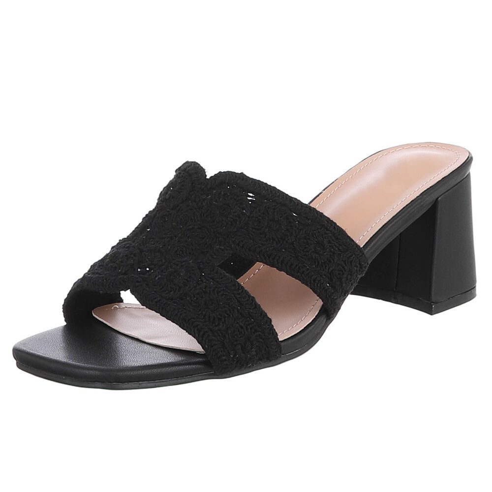 Ital-Design Elegante Damen Sandalen mit Komfort und stilvollem Design Pantolette (91512518) Blockabsatz Sandalen & Sandaletten in Schwarz