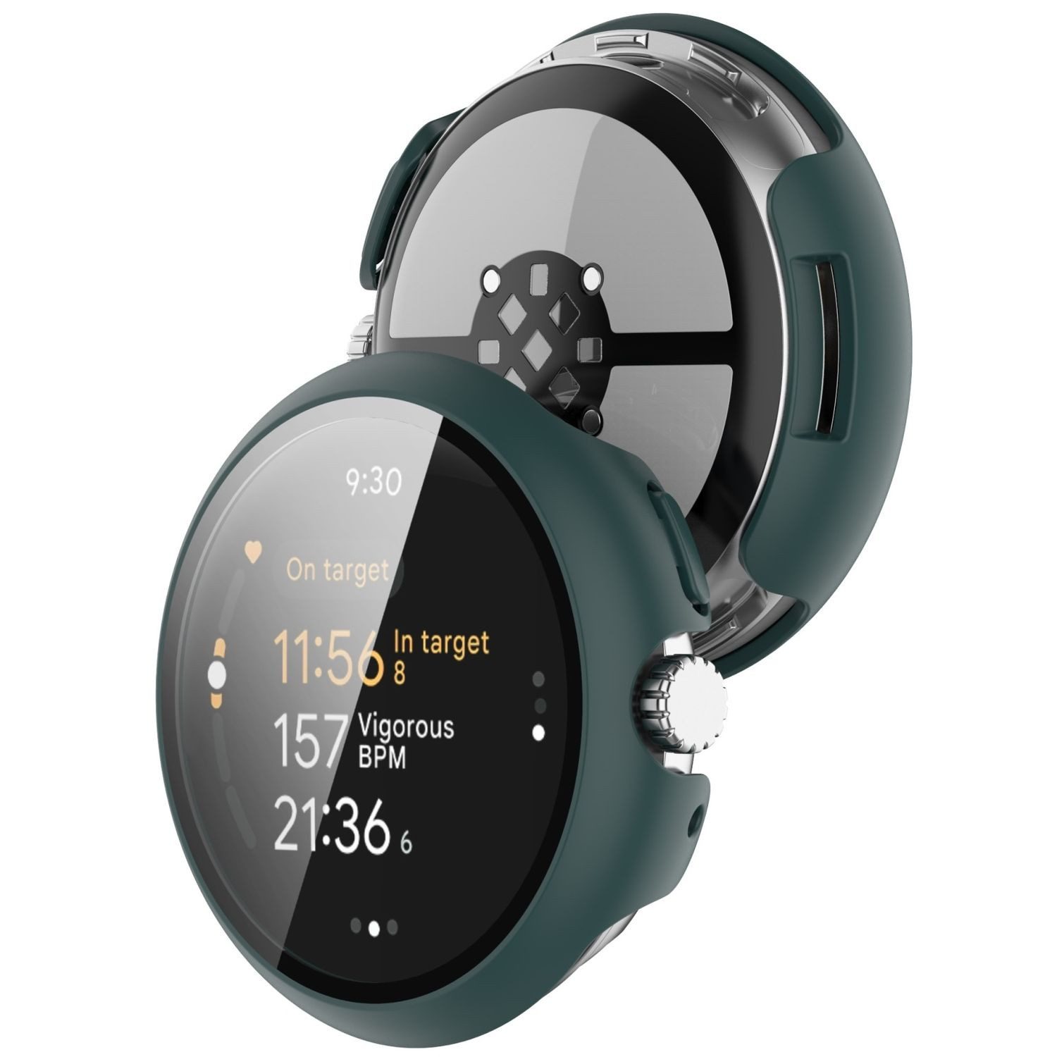 Wigento Smartwatch-Hülle Für Google Pixel Watch 3 45mm Kunststoff PC Hülle + Hart Glas Grün, Schutzhülle aus PC + gehärtetem Glas für Rundumschutz – Bild 2 von 5