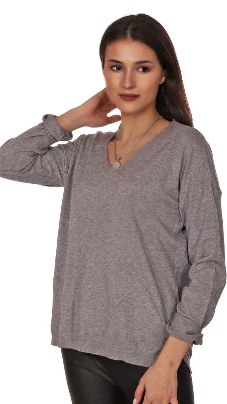 Charis V-Ausschnitt-Pullover V-Ausschnitt Pullover Langarm Moda Basicstyle Grau