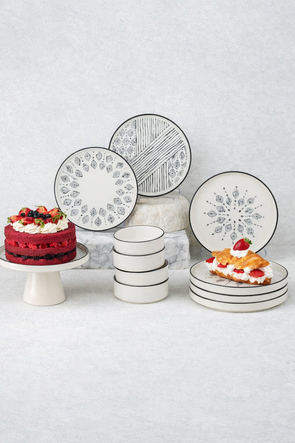 Hermia Concept Frühstücks-Geschirrset Boho Design (11-tlg), 6 Personen, Keramik, Steinzeug, spülmaschinenfest und mikrowellengeeignet