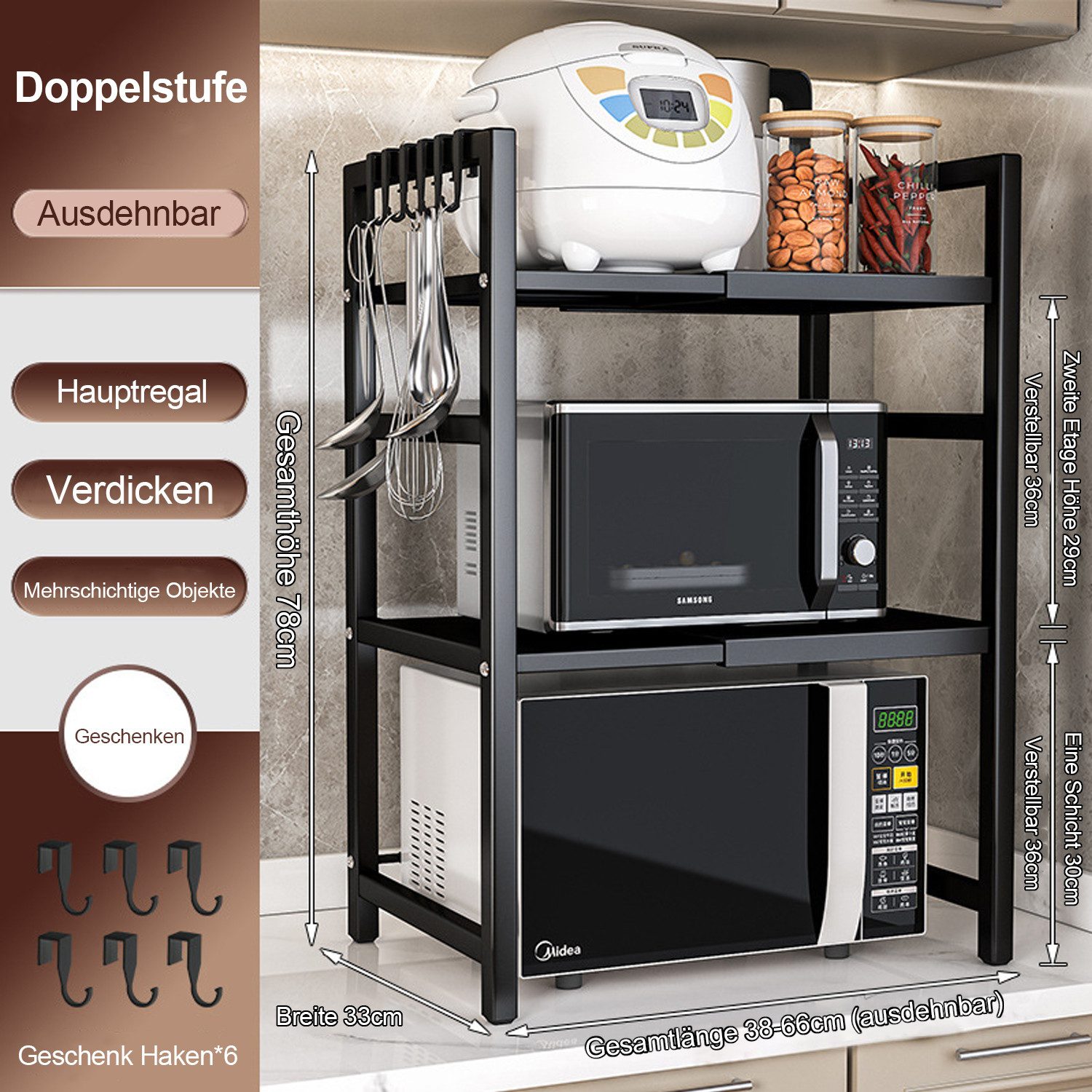 STILVORA Küchenregal Erweiterbares Mikrowellenständer Standregal Gewürzrega günstig online kaufen