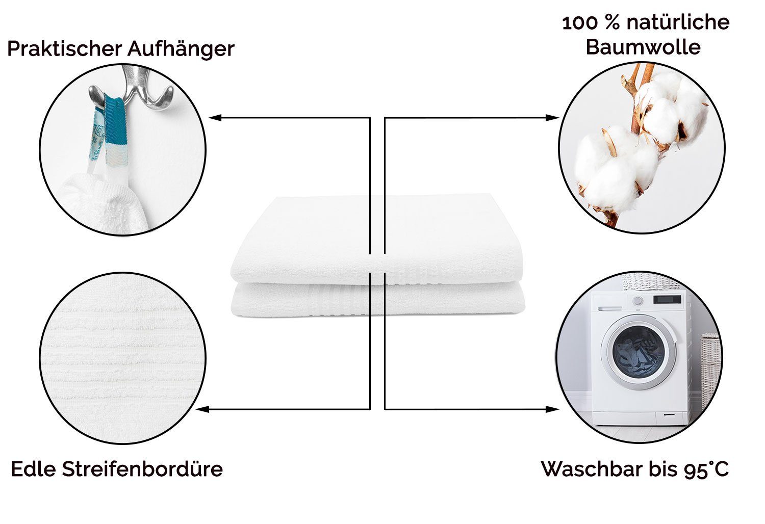 cm, 100% weiß Baumwolle, 70 x vom Duschtücher, 140 ZOLLNER (5-St), Hotelwäschespezialisten Walkfrottier