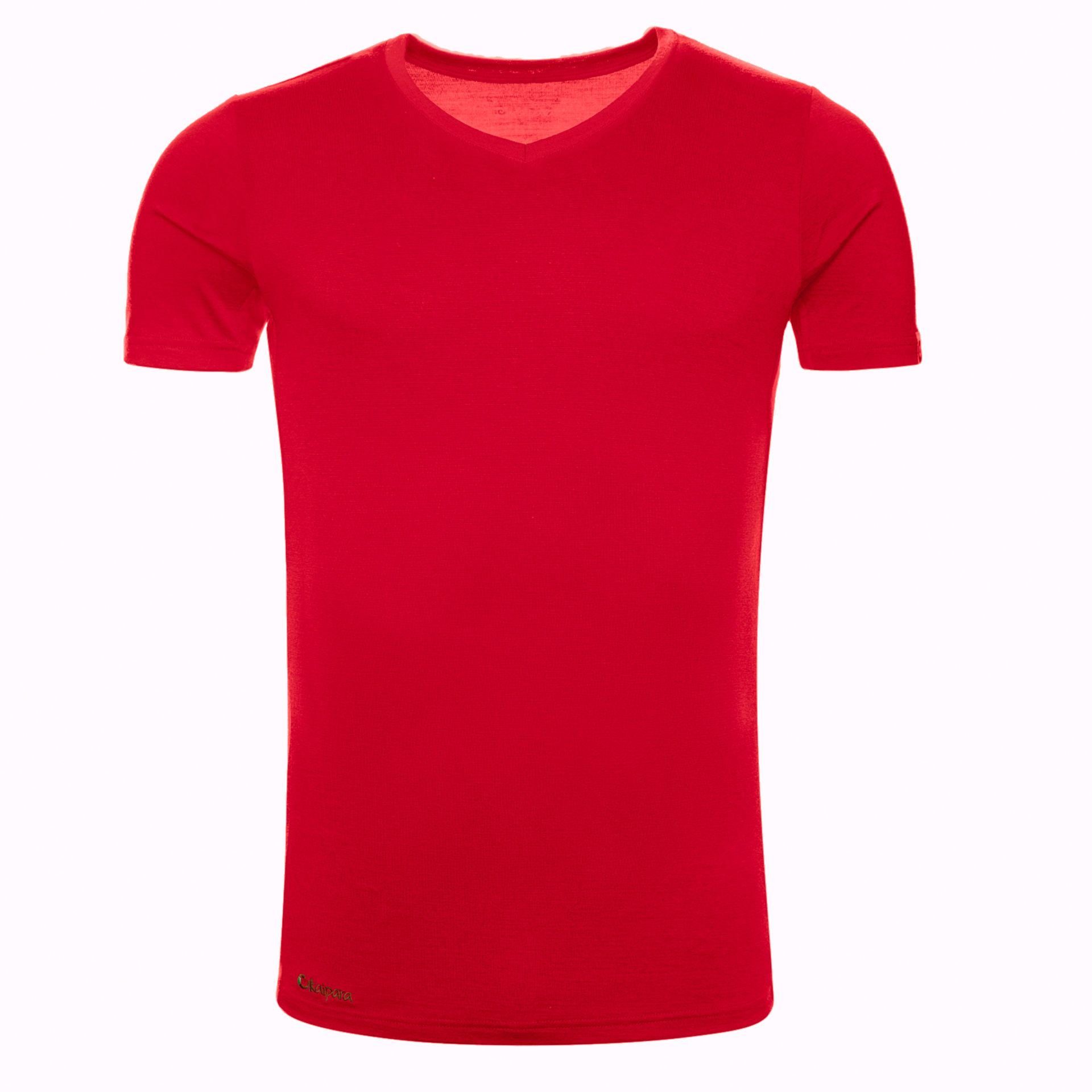 Kaipara - Merino Sportswear Funktionsshirt Merino Shirt Herren Kurzarm Slimfit V-Neck 200 (1-tlg) aus reiner Merinowolle Made in Germany Cherry Red