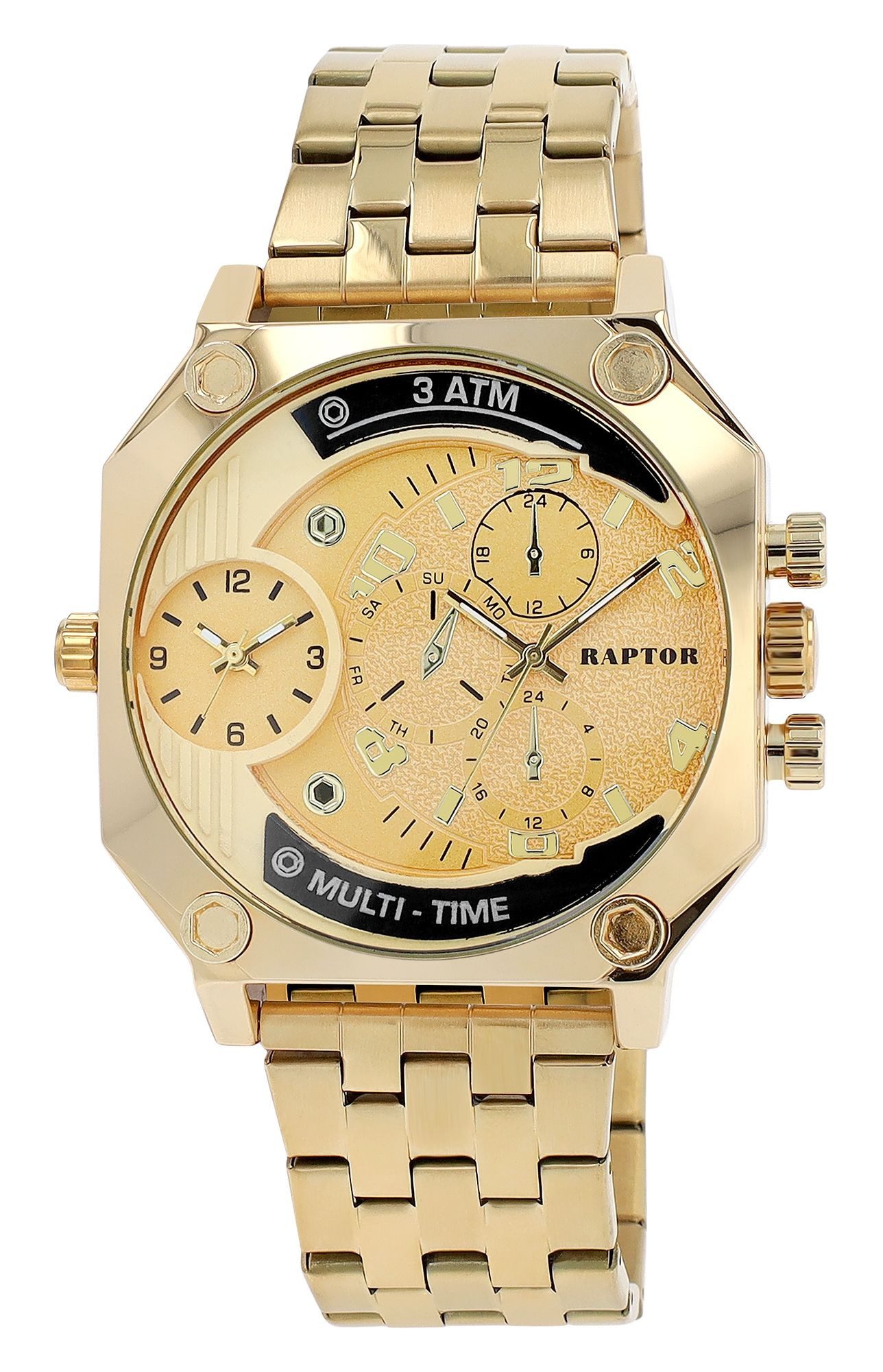 Raptor Quarzuhr Magnus mit Edelstahlarmband, Multi-Time-Funktion