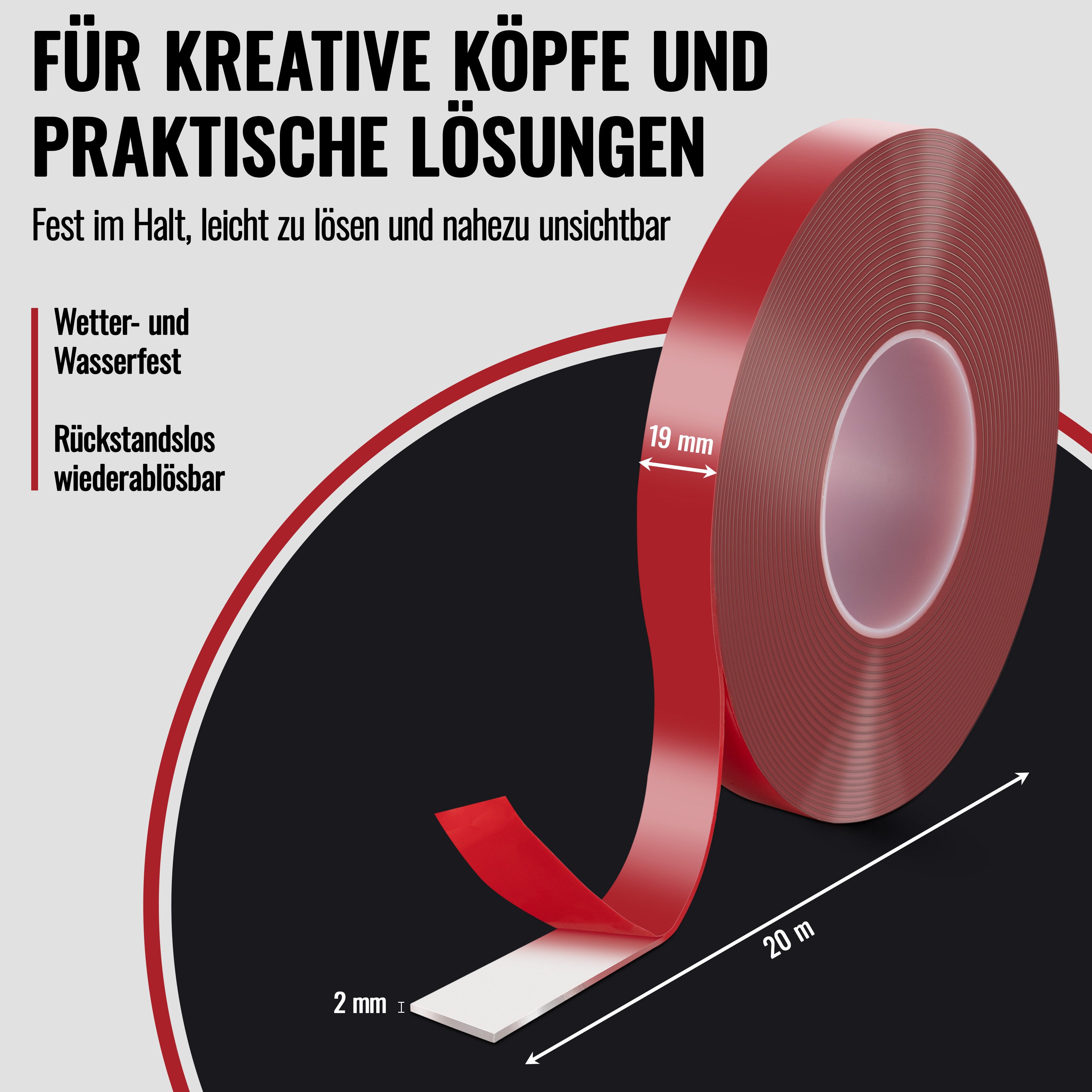 Poppstar Doppelklebeband Acrylklebeband stark, abwaschbar & wiederverwendbar