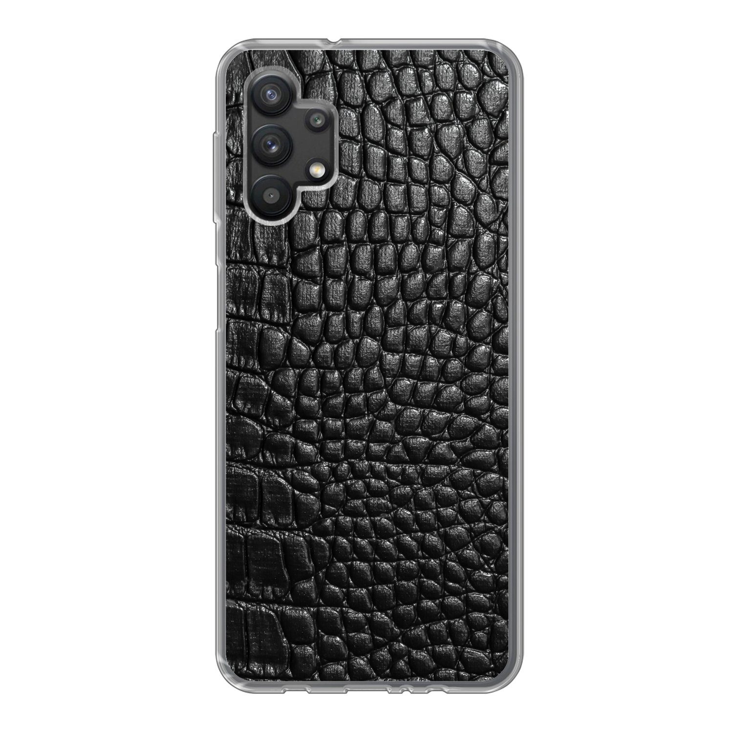 MuchoWow Handyhülle für Samsung Galaxy A32 5G Leder - Strukturiert - Schwarz - Grau, Smartphone-Bumper, Print, Handy Schutzhülle Dünn