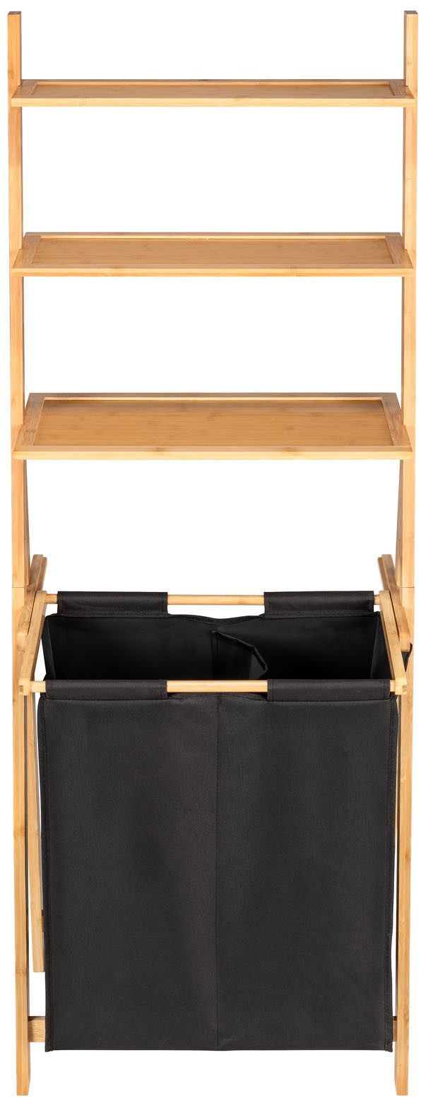 WENKO Wäschesortierer Leiterregal Ecori mit Wäschesammler, Rahmen aus Bambus, 3 Ablagen, Textilien aus 100 % recyceltem Polyester