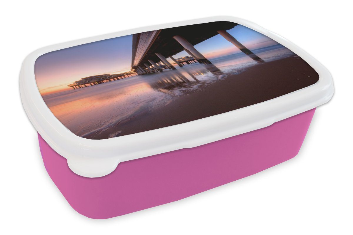 Brotbox Lunchbox (2-tlg), Mädchen, Brücke Niederlande, - Kunststoff, Kunststoff Kinder, - Erwachsene, Meer rosa für Snackbox, Brotdose MuchoWow