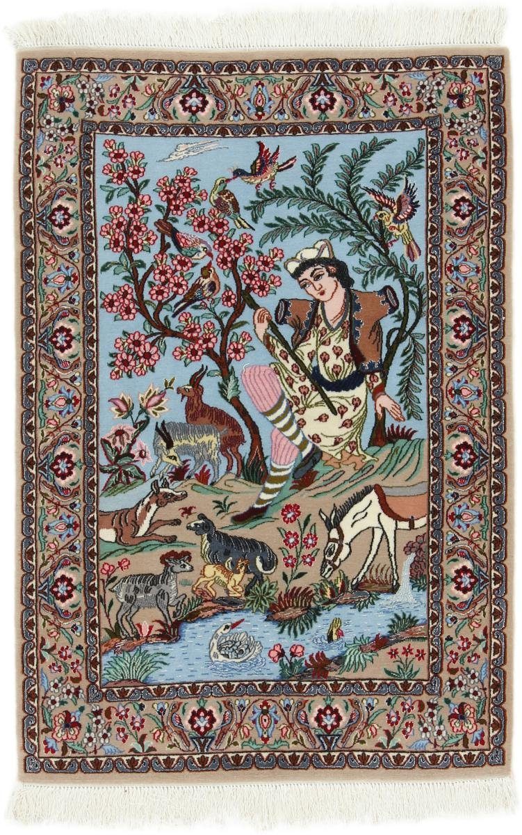 Orientteppich Isfahan Seidenkette 80x118 Orientteppich, Handgeknüpfter Trading, 6 mm rechteckig, Höhe: Nain