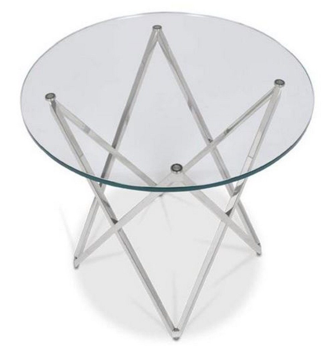 Casa Padrino Möbel Tisch Beistelltisch mit H. cm - Edelstahl 60 x Silber Ø Luxus Luxus 55 Glasplatte Runder Beistelltisch 