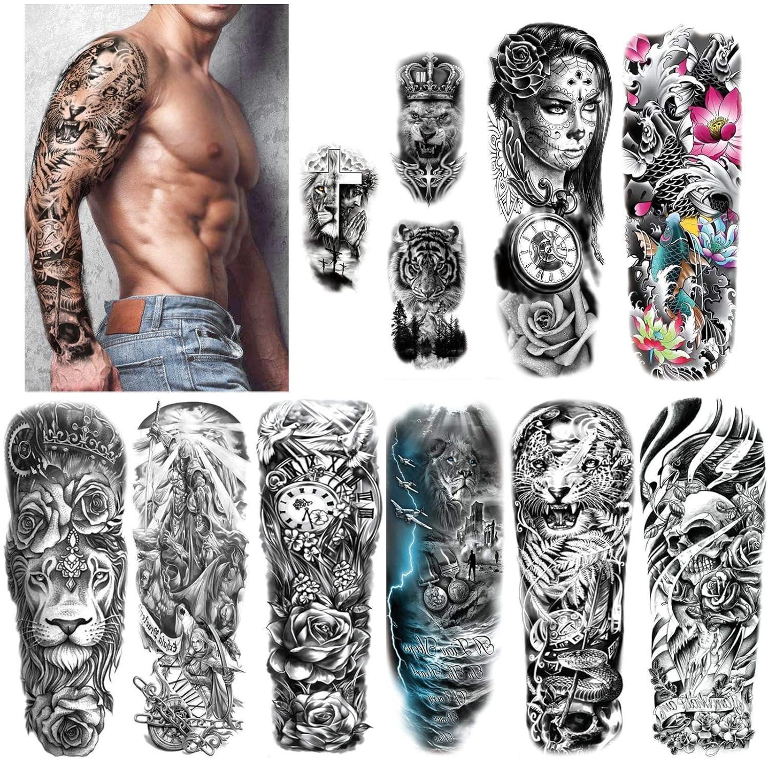 LuxusKollektion Schmuck-Tattoo 11 Blätter Full Arm Extra Groß Temporäre Tattoos Wasserdicht Schwarz