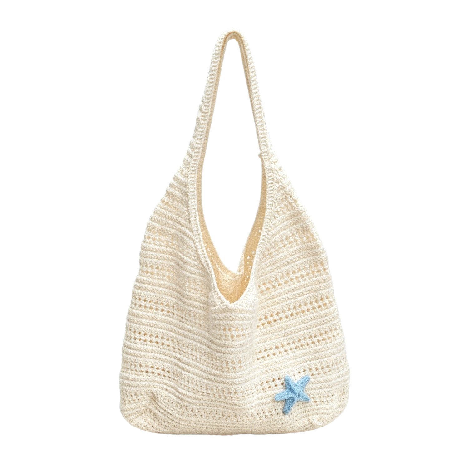 FOUORTUNATE-BEE Schultertasche Seestern Tasche, Häkeltasche, Schultertasche, große Strandtasche Damen, Seestern Strandtasche für Urlaub, Freizeit, Alltag, mit Blumenmotiv