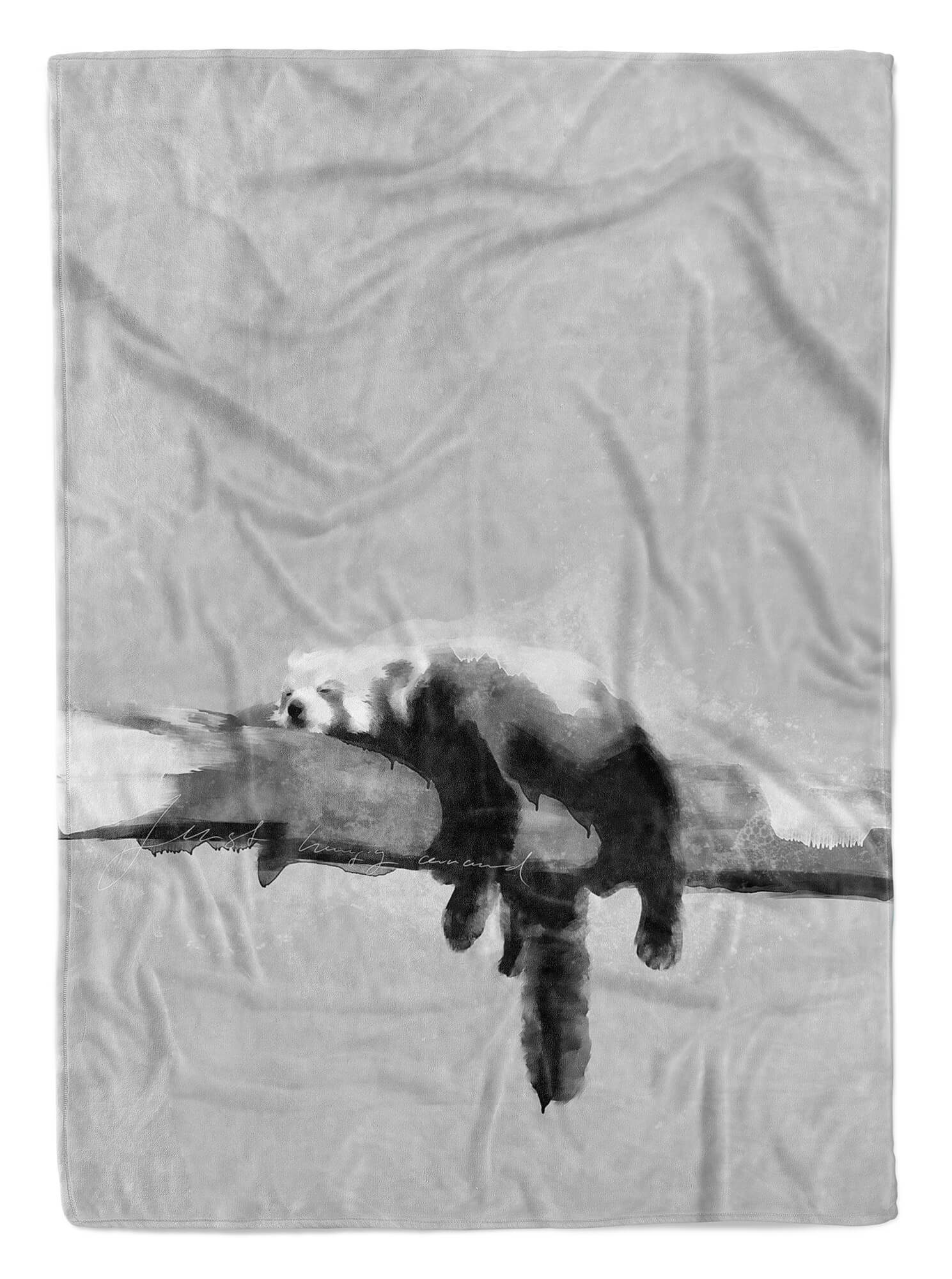 Sinus Art Handtücher Handtuch Strandhandtuch Saunatuch Kuscheldecke Grau Roter Panda Motiv, Baumwolle-Polyester-Mix (1-St), Handtuch