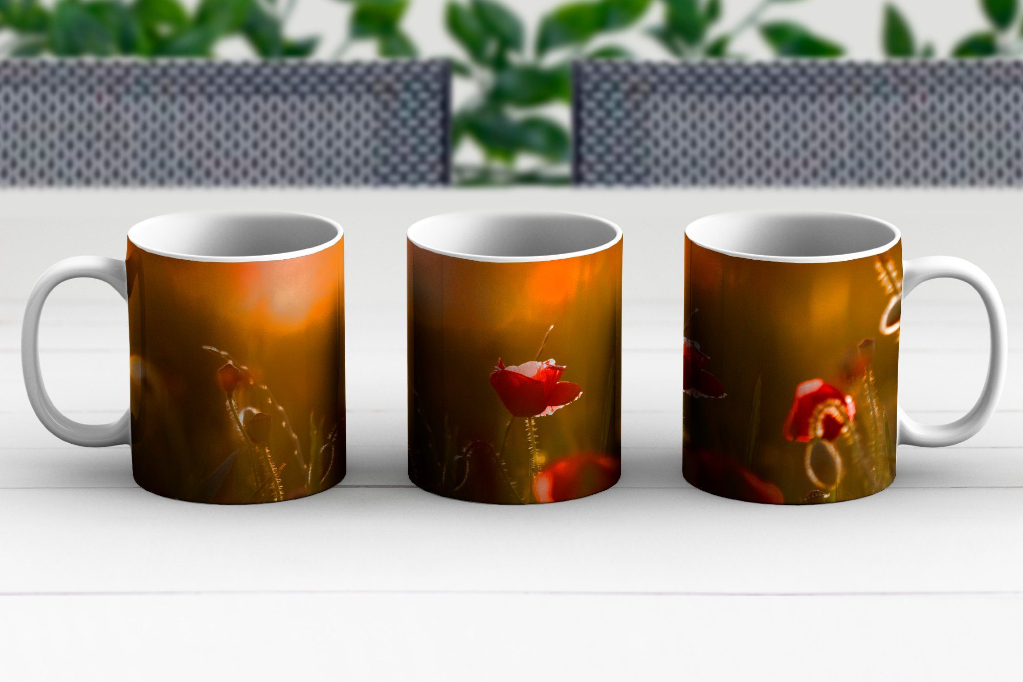 MuchoWow Tasse Mohn - Sonnenuntergang Teetasse, - Kaffeetassen, Geschenk Keramik, Teetasse, Gold, Becher