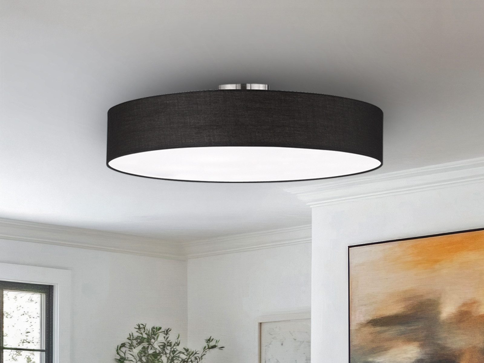 TRIO Leuchten LED Deckenleuchte mit Stoffschirm & Blendschutz Ø 65cm, LED w günstig online kaufen
