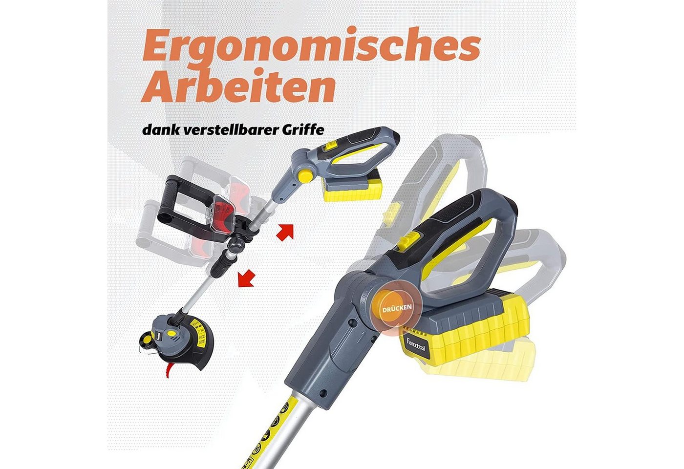 Thumbnail - Fanztool Akku-Rasentrimmer 20V, inkl. 2Ah Akku & Ladegerät. Ideal für Feinschnitt und Grobschnitt