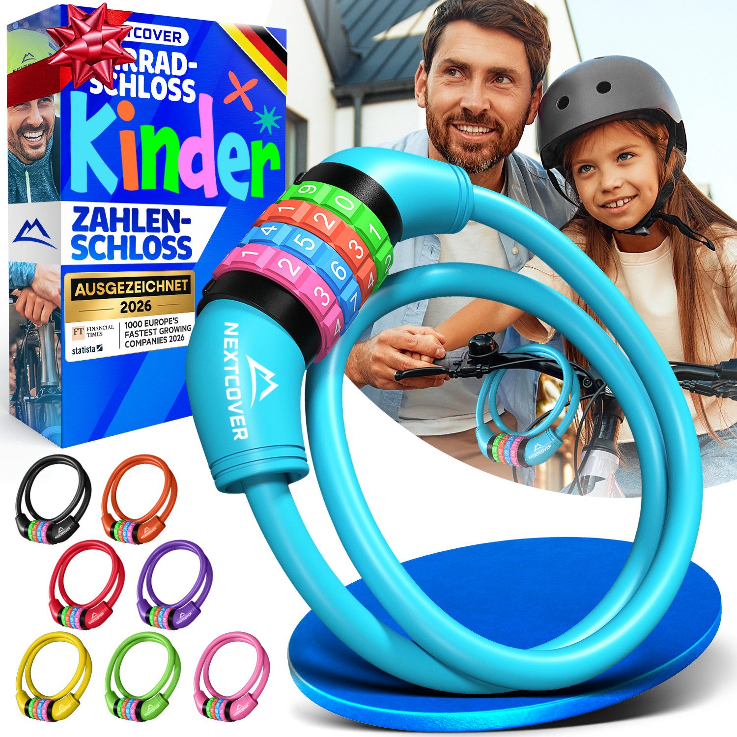 Nextcover Zahlenkabelschloss NEXTCOVER® Fahrradschloss Kinder mit 4-stelligem Zahlencode