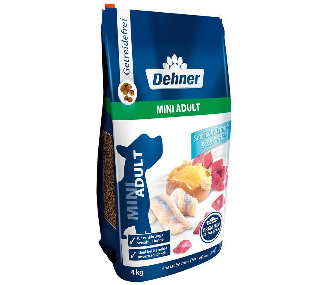 Dehner Premium Mini Adult Seefisch, 4 kg / 8 kg, getreidefrei Seefisch, Trockenfutter für: Hunde, Trockenfutter für ausgewachsene Hunde kleiner Rassen
