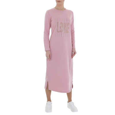 Ital-Design Bleistiftkleid Damen Freizeit Strass Stretch Maxikleid in Rosa