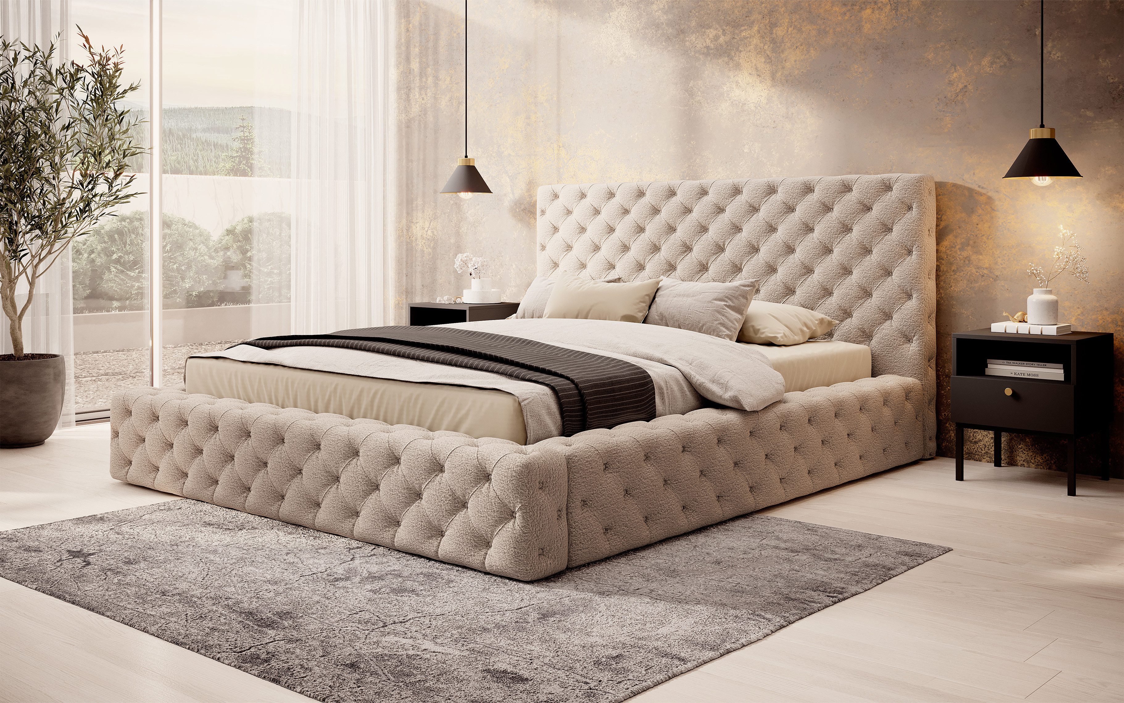yourhouse24 Polsterbett Princce Chesterfield Bett (Bettgestell inkl. Lattenrost), hoch gepolstertes Kopfteil mit dekorativen Nähten, elegantes Design