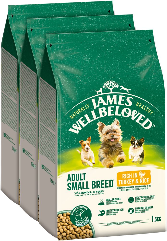 James Wellbeloved JAMES WELLBELOVED™ Hund für kleine Hunde Truthahn & Reis 3 x 1,5kg, Trockenfutter für: Hunde
