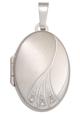 JOBO Medallionanhänger Anhänger Medaillon oval, 375 Weißgold mit Zirkonia