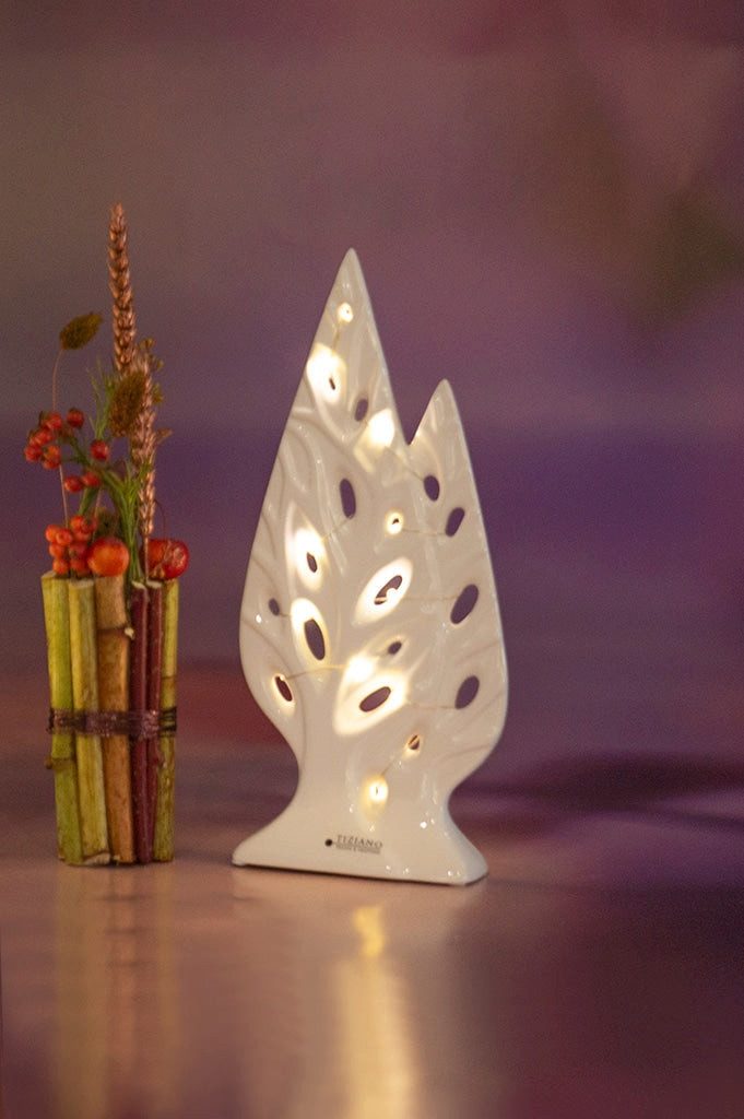 TIZIANO - DESIGN & EMOTIONS Dekofigur Dekoobjekt Doppelbaum Cipresso LED weiß-creme