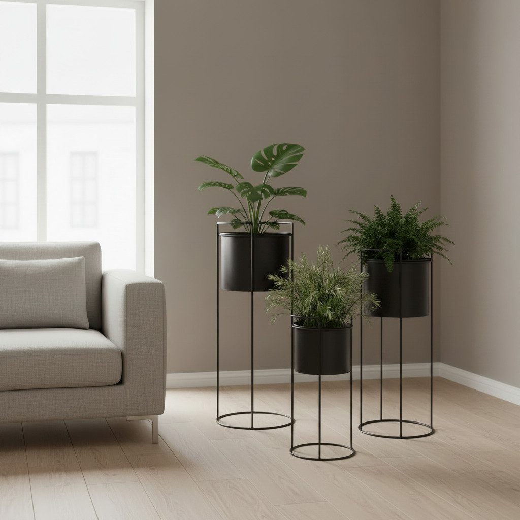 Present Time Blumenständer 3er Set Blumenständer Pflanzständer Metall mit Blumentopf Höhe 80 cm (3 St., 3er Set), geeignet für Topfpflanzen