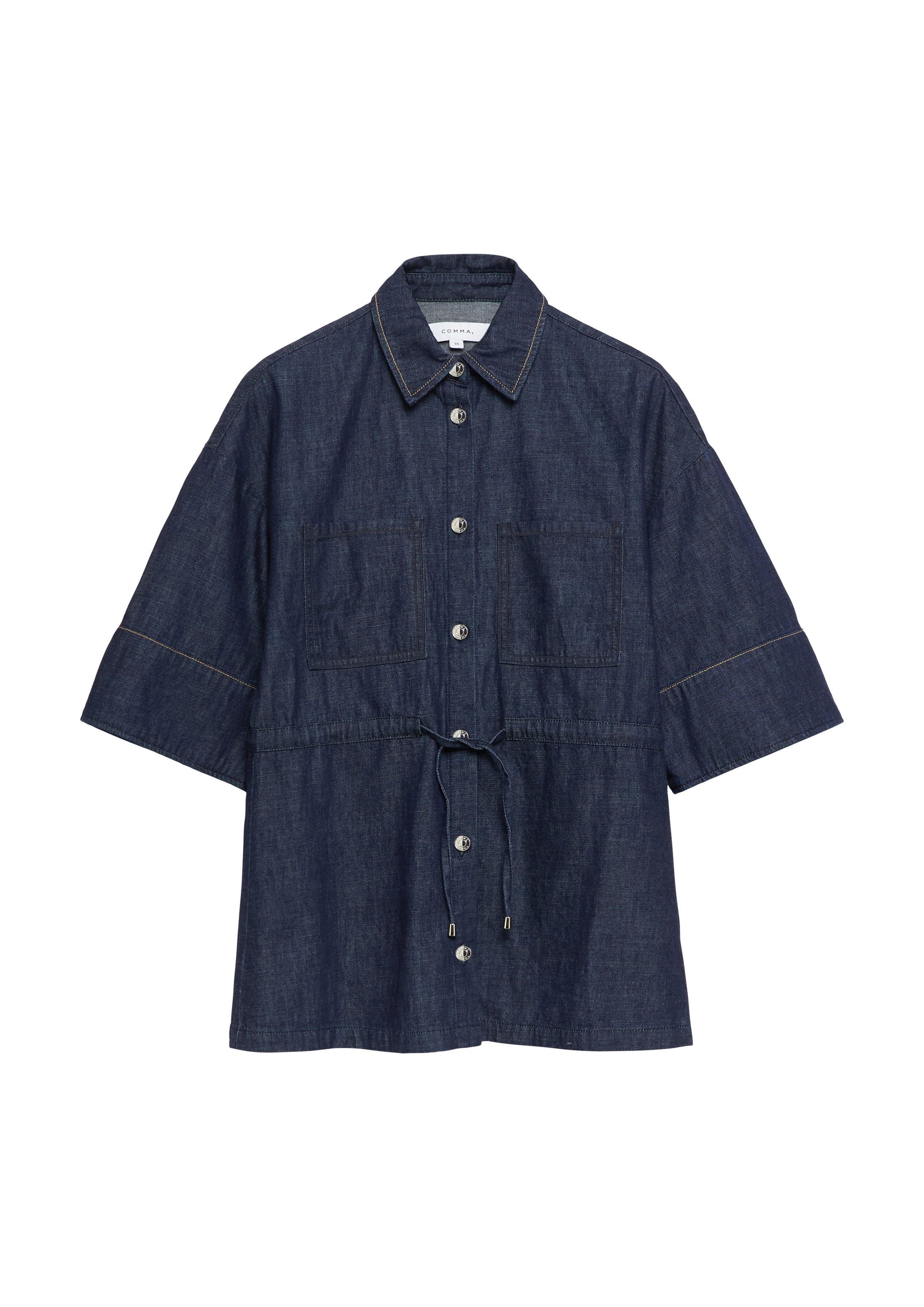 comma Kurzarmbluse Bluse Blusenjacke aus leichtem Denim