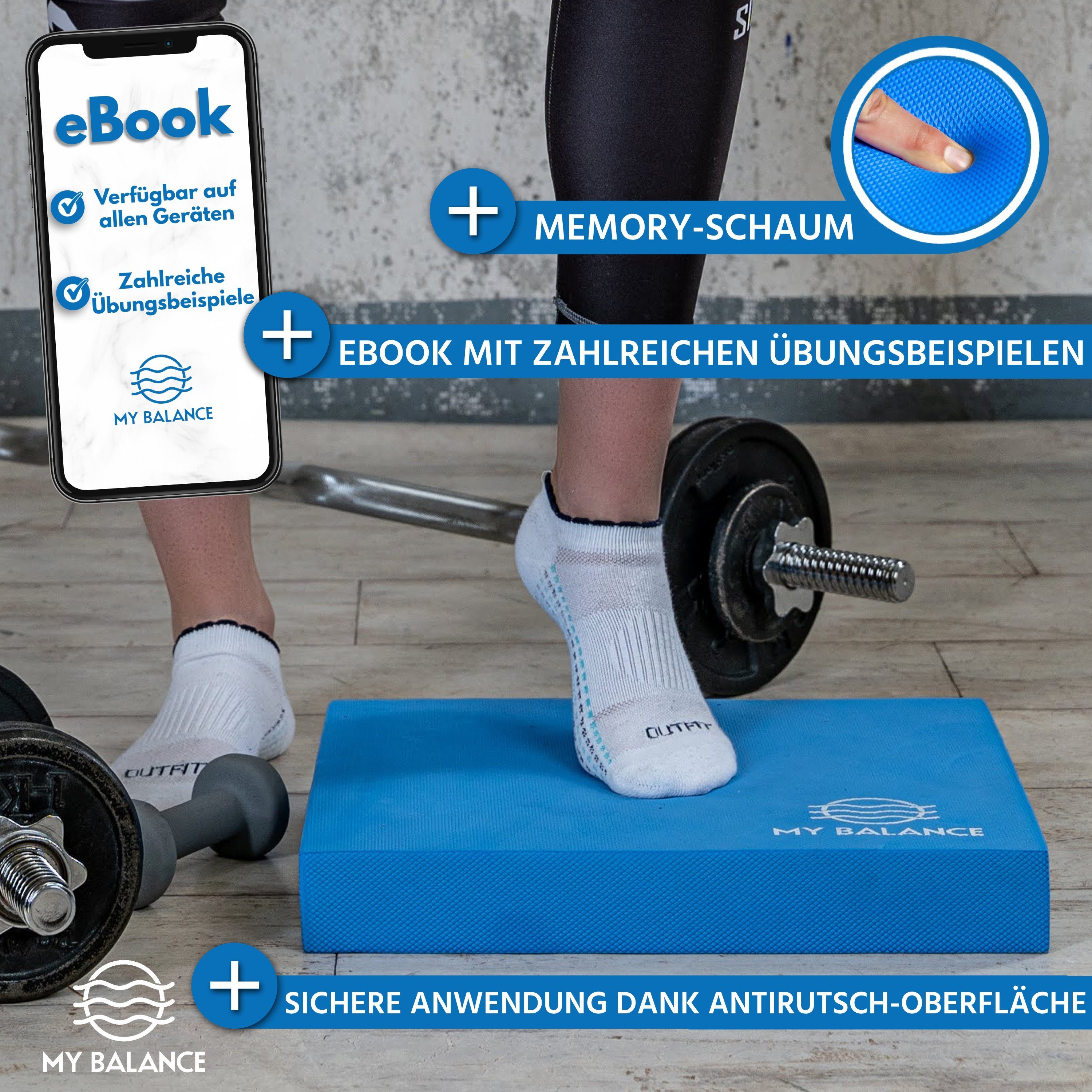 My Balance eBook, & & Memoryschaum XXL mit Blau & Pad Widerstandsband Balance-Pad inkl. eBook), Balance eBook, - (Balance Widerstandsband Widerstandsband mit Pad