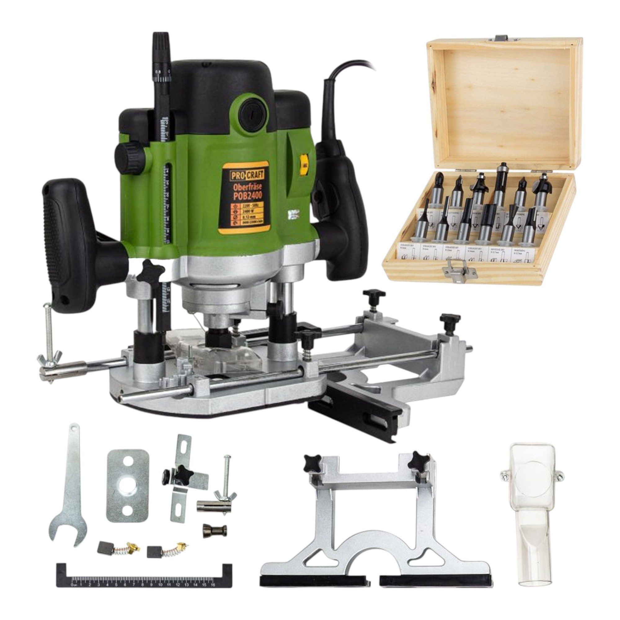 PRO CRAFT Oberfräse Procraft POB2400 Oberfräse 2000 Watt 8 - 12 mm + Zubehör