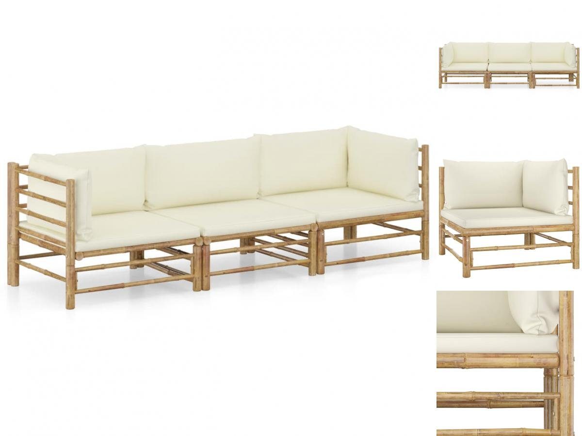 vidaXL GartenEssgruppe 3tlg Garten Lounge Set mit Cremeweißen Kissen