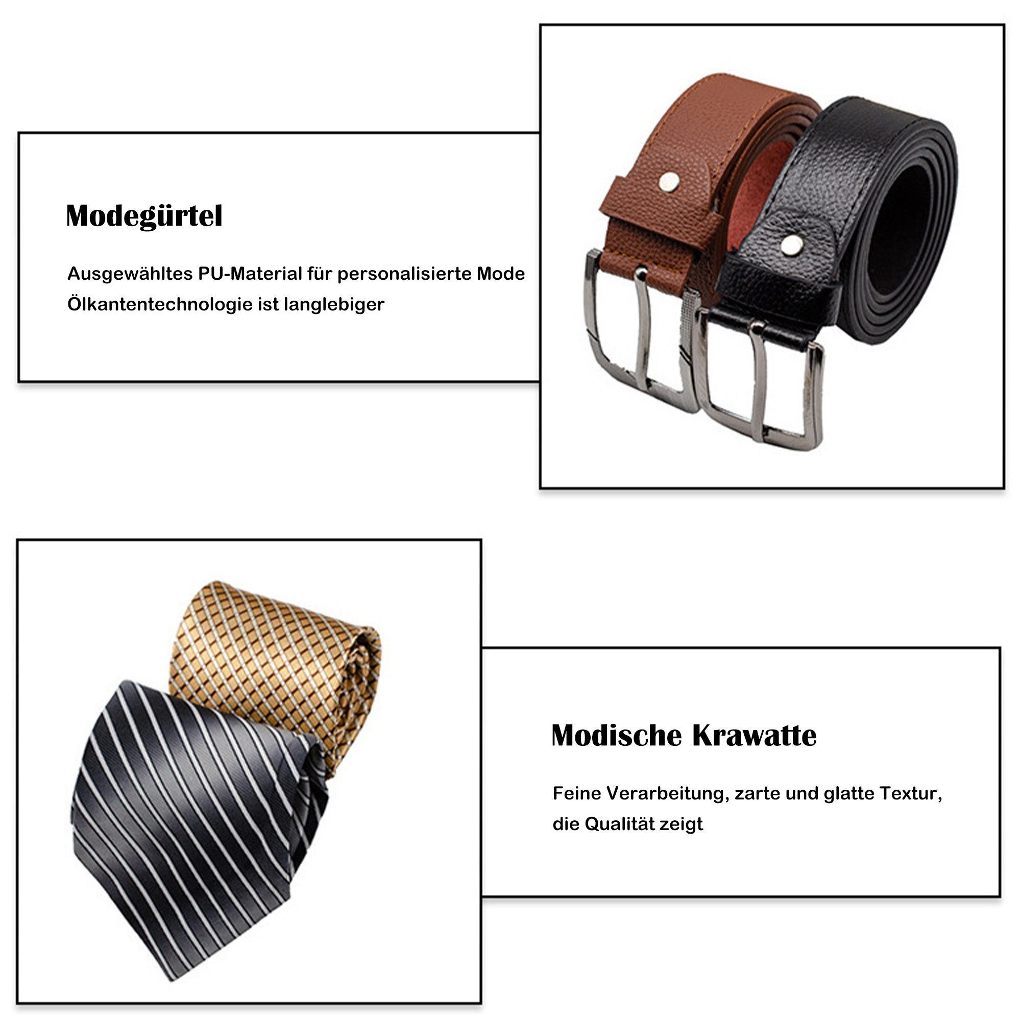 Luckice Geschenkbox 7pcs Geschenk für Männer Gürtel Set,Geburtstag Geschenke (mit Gürtel, Geldbörse, Quarzuhr, Kugelschreiber, Manschettenknöpfe, Krawatte, Armband, Herren Geschenkbox Sets), Vatertag,Valentinstag,Geburtstagsgeschenke,Weihnachtsgeschenk