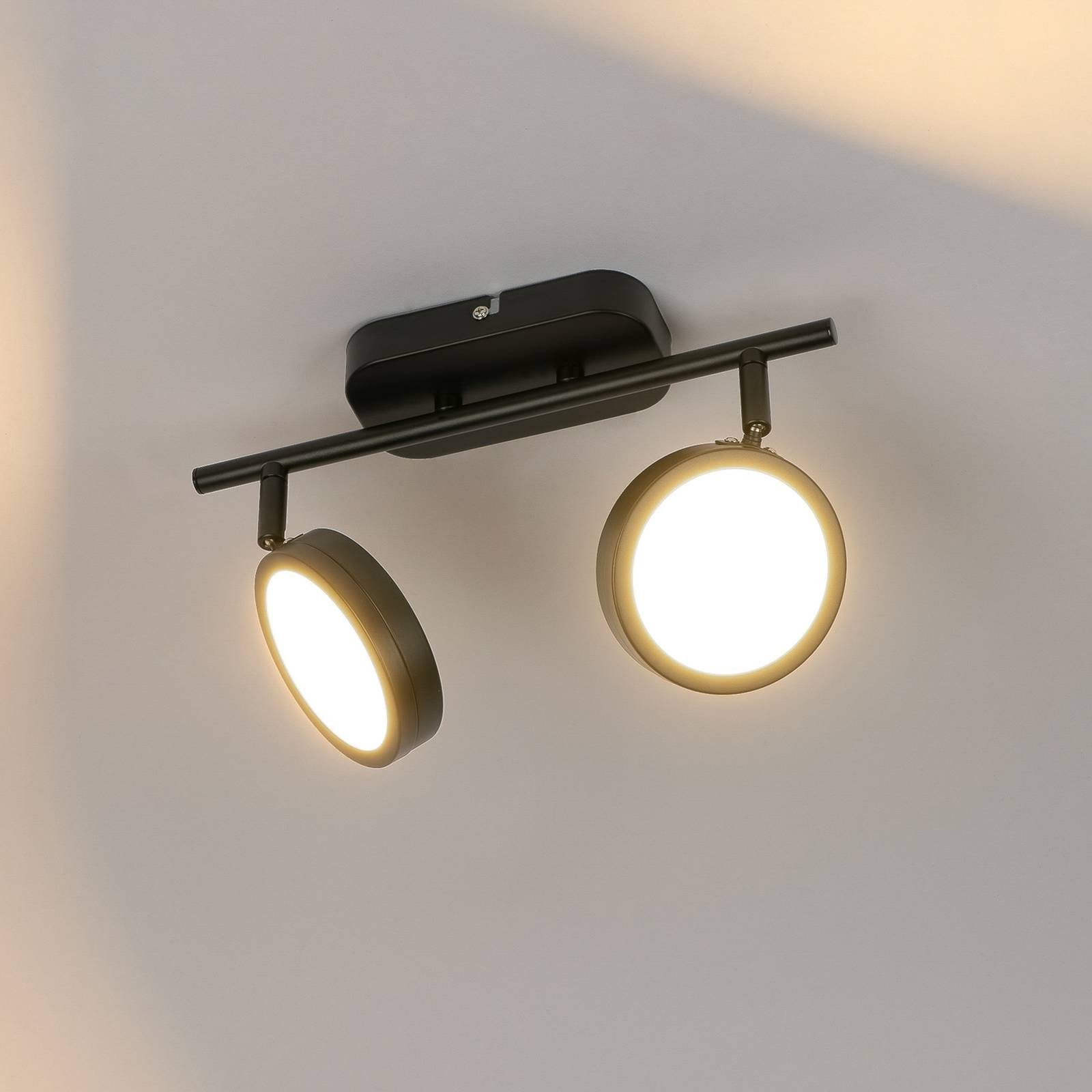 Lindby Deckenstrahler Neros, Metall, Schwarz Farbwechsel warmweiß / tageslicht IP20, 2 x 6 W LED, Farbwechsel warmweiß / tageslicht
