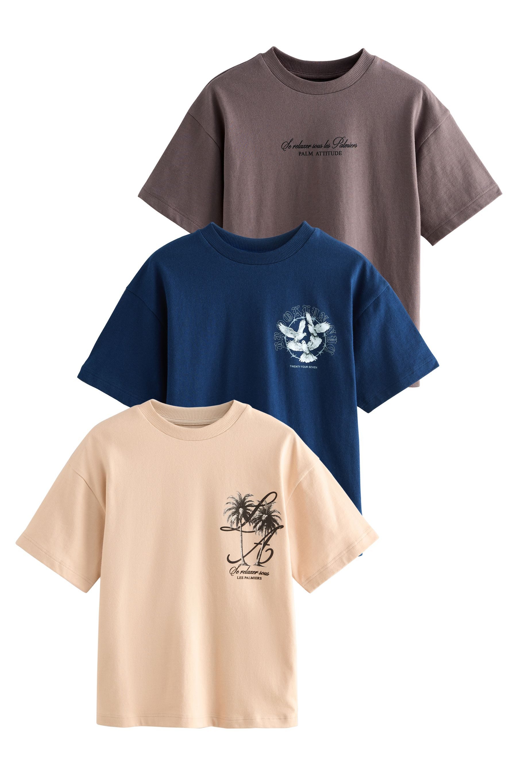 Next Print-Shirt Relaxed Fit Kurzarm-T-Shirts mit Grafik, 3er-Pack (3-tlg)
