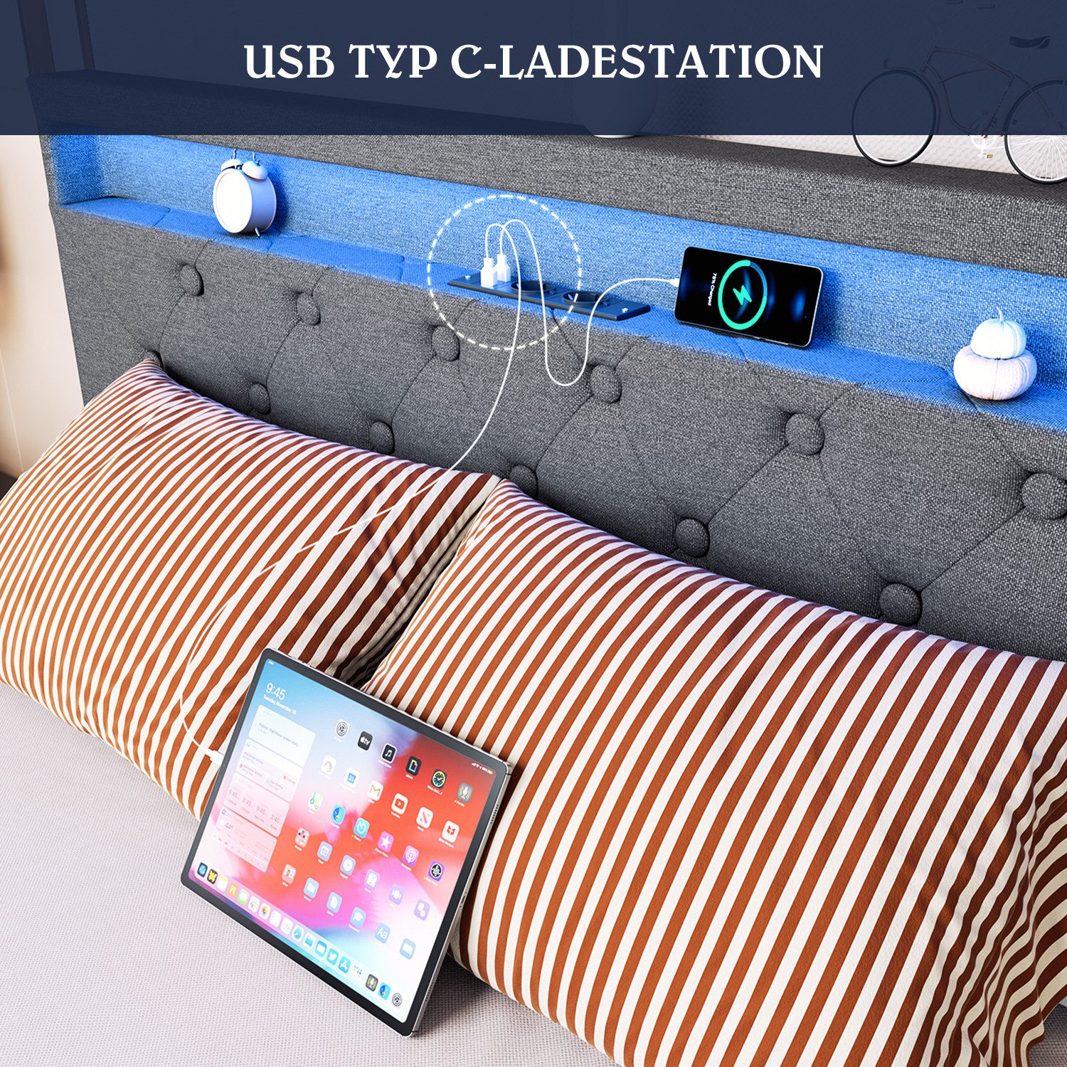 LOVONLIVE Polsterbett Doppelbett mit LED 160x200cm günstig online kaufen