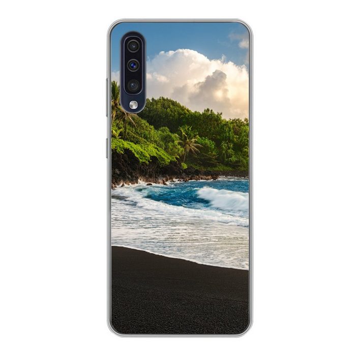 MuchoWow Handyhülle Ein schwarzer Sandstrand auf Hawaii Handyhülle Samsung Galaxy A30s Smartphone-Bumper Print Handy