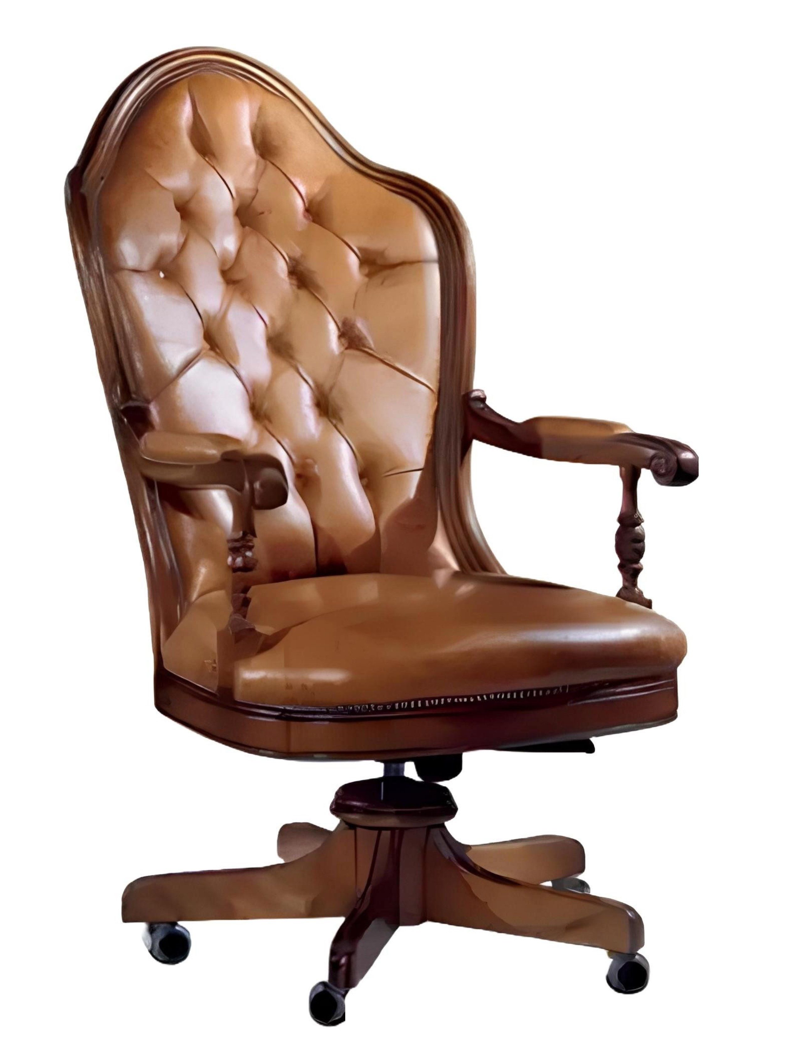 Xlmoebel Chefsessel Brauner Drehstuhl aus italienischem Holz im Chesterfield-Design, Hergestellt in Europa